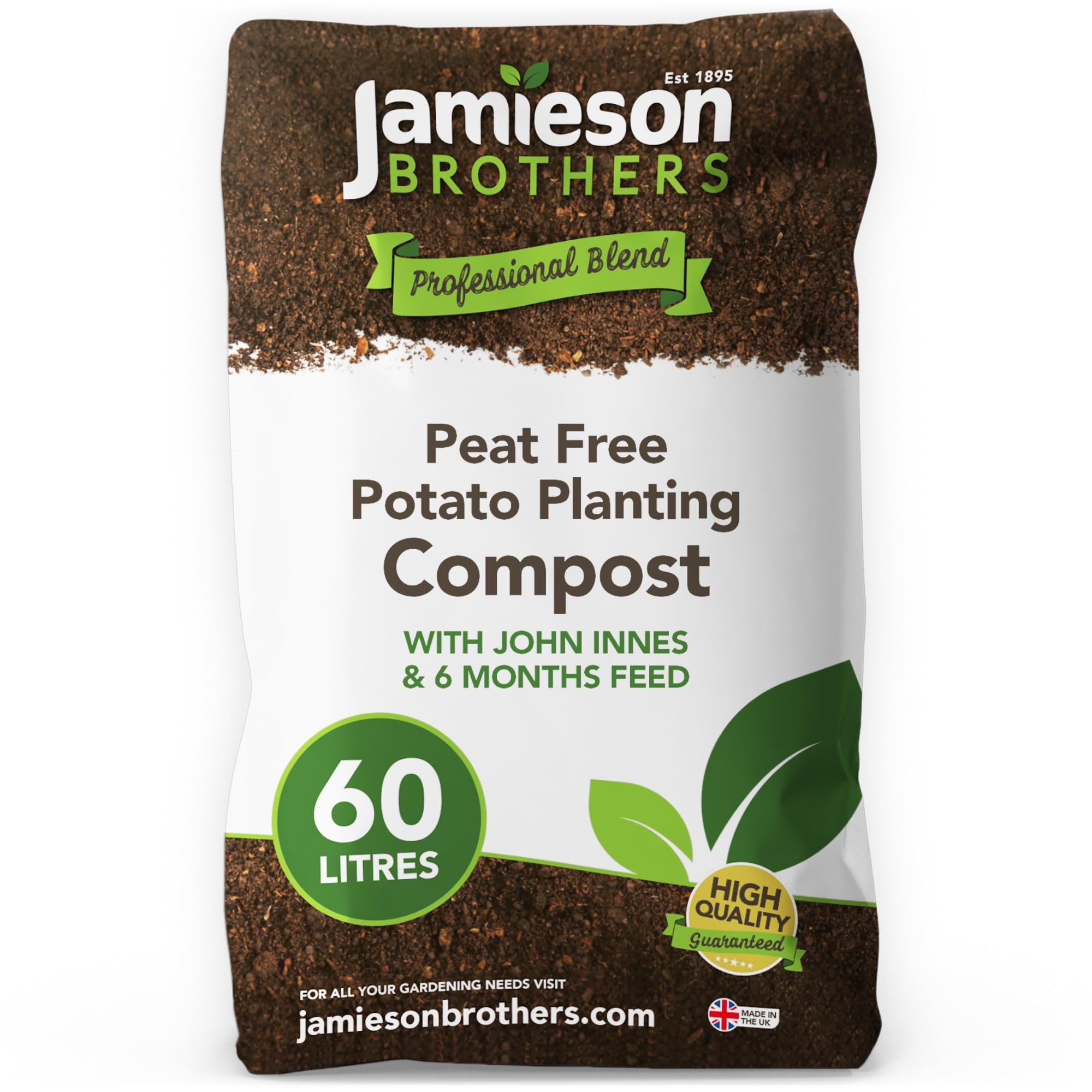 Jamieson Brothers Peat Free Potato Planting Compost with added John Innes 60L Professional Blend - Specially formulated mix which comes with 6 months feeding as standard