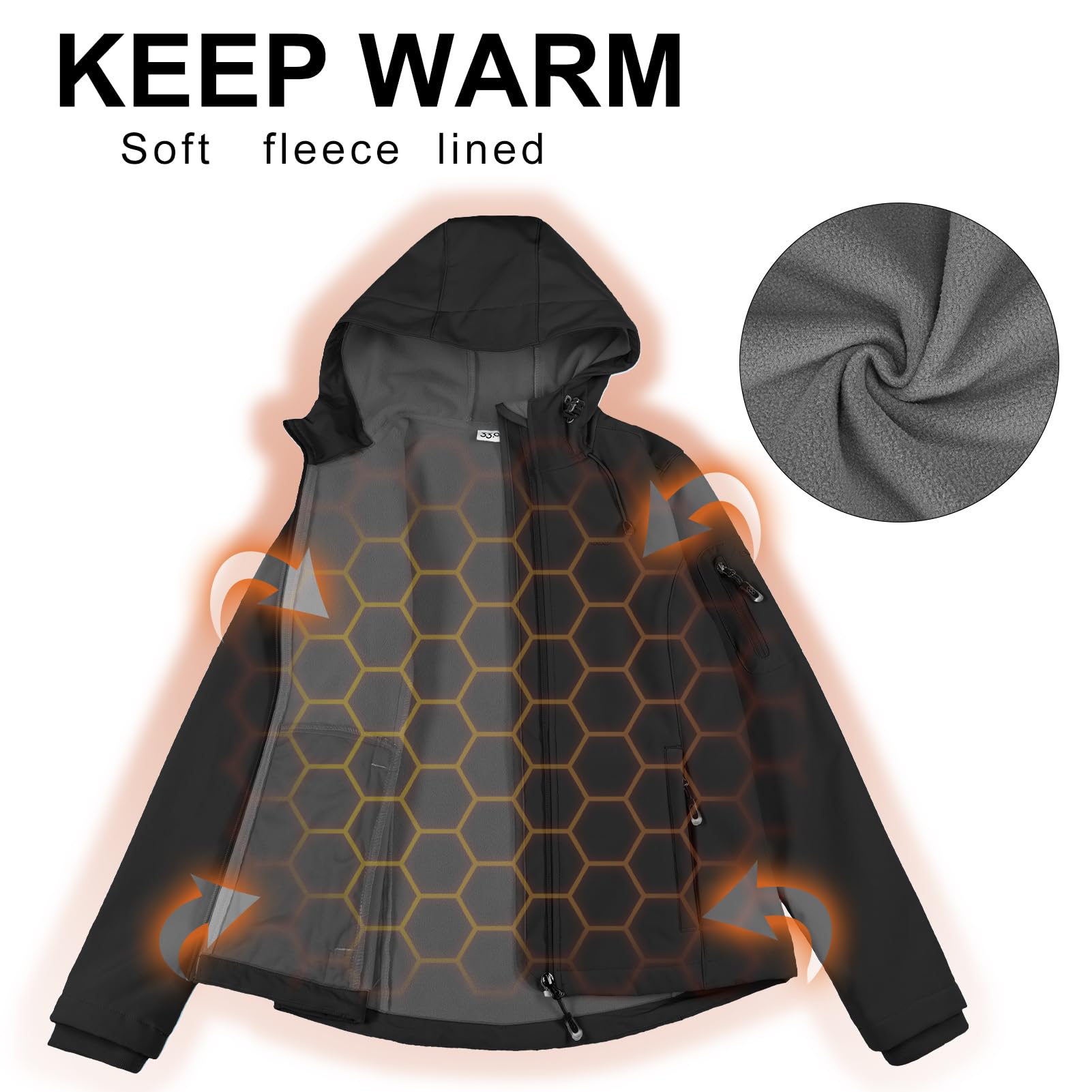 33,000ft Giacca softshell da donna, impermeabile, traspirante, calda, in pile, antivento, con cappuccio