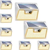 Vista 50 de Peasur Luces solares impermeables para exteriores, paquete de 4 140 luces LED con sensor de movimiento, 3 modos de luces de seguridad alimentadas