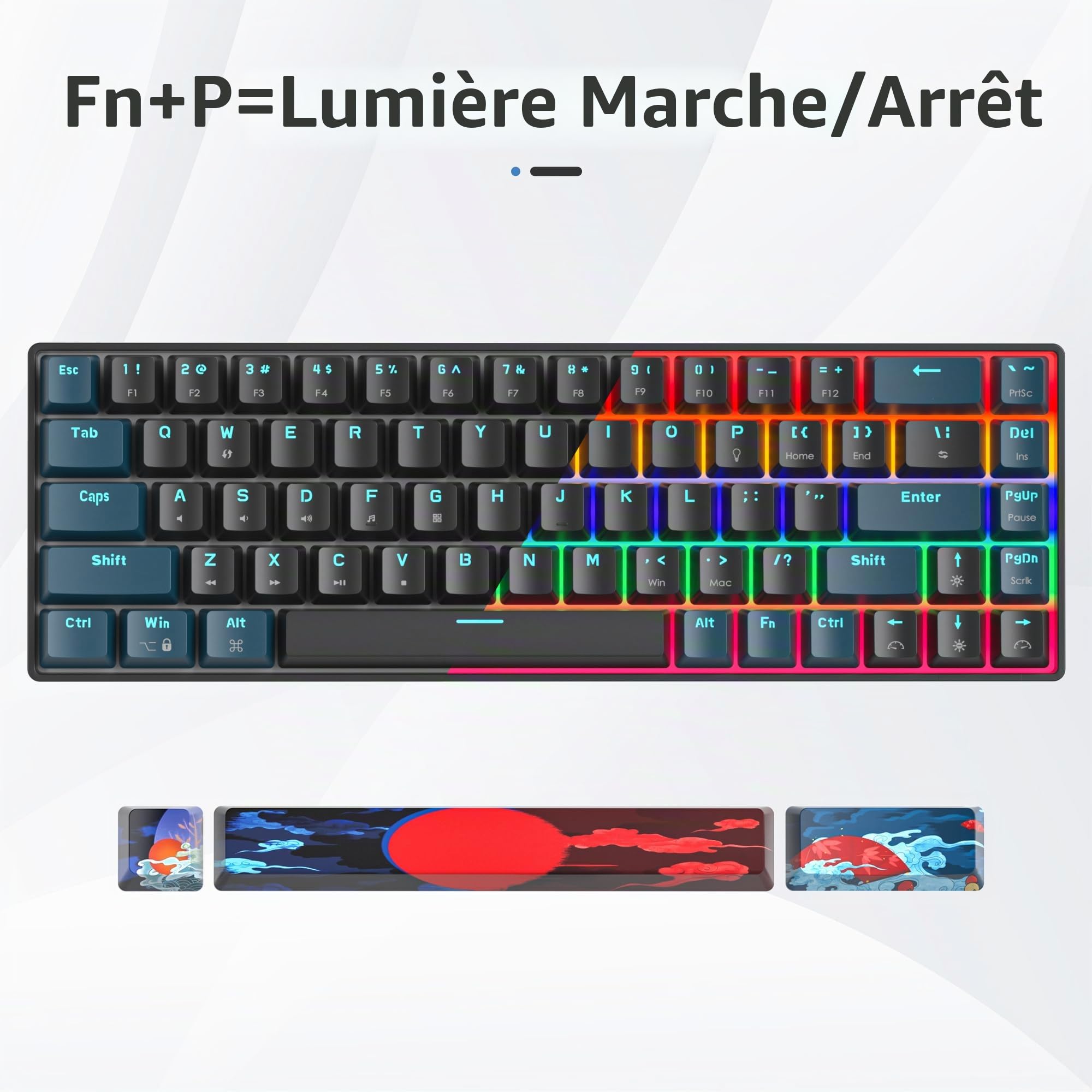 Clavier Gamer Mecanique - Mini Clavier 60 Pourcent American QWERTY Filaire, 68 Keys Compact Clavier Gaming LED Rétroéclairage Switchs Rouge, USB Mechanical Keyboard Anti-ghosting