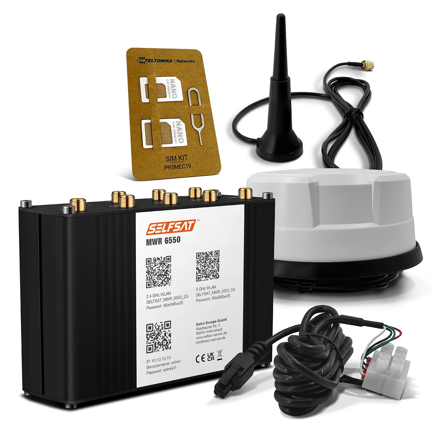 SELFSAT MWR 6550 5G Cat 20 WiFi 6 WLAN Router bis 3,4 Gbps inkl. Panorama Antenne weiß