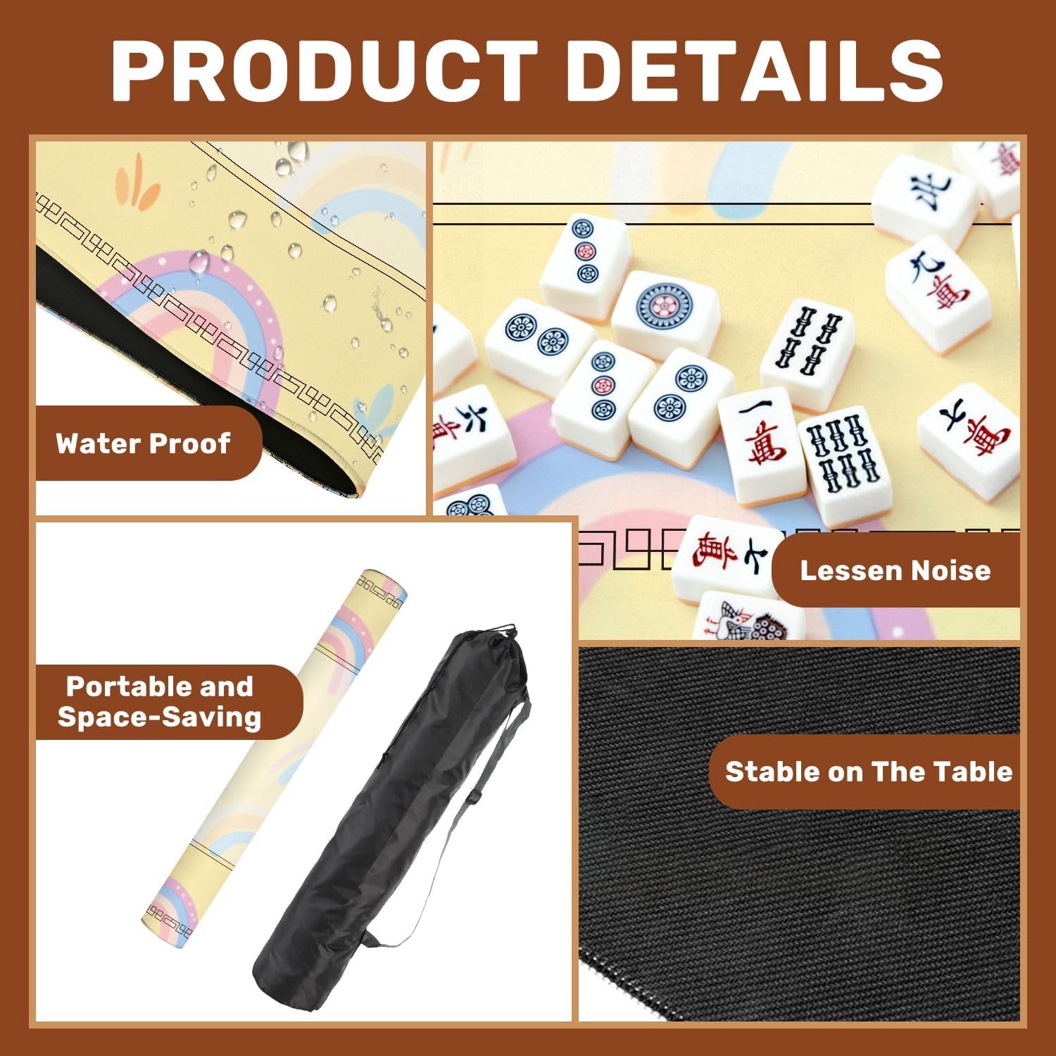 Mahjong Mat for Table Cartoon Rainbow Rainbows Clouds Faces Yellow Pink Blue Accents Simple 31.5" x 31.5" Non-Slip Noise-Reducing Game Mat Premium Mahjong Accessories for Poker Dominoes Hosting