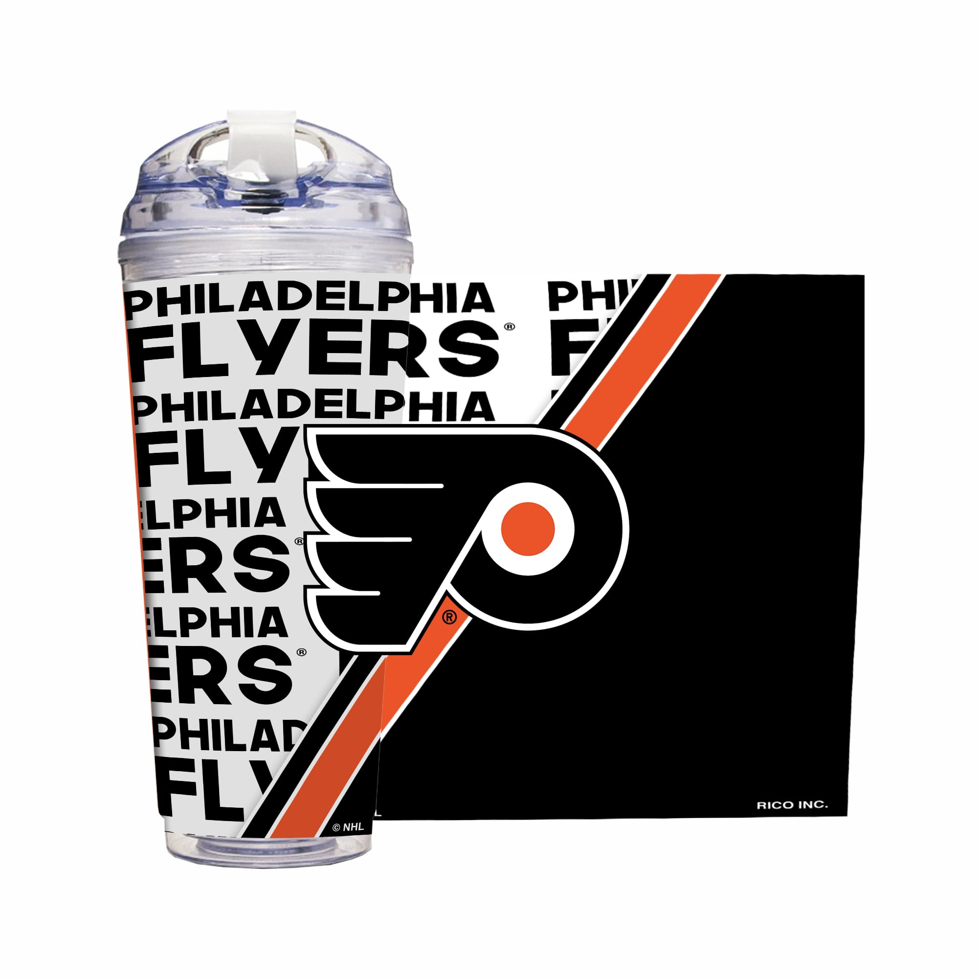 Gobelet Philadelphia Flyers 710 ml en acrylique double paroi Rico Industries avec paille