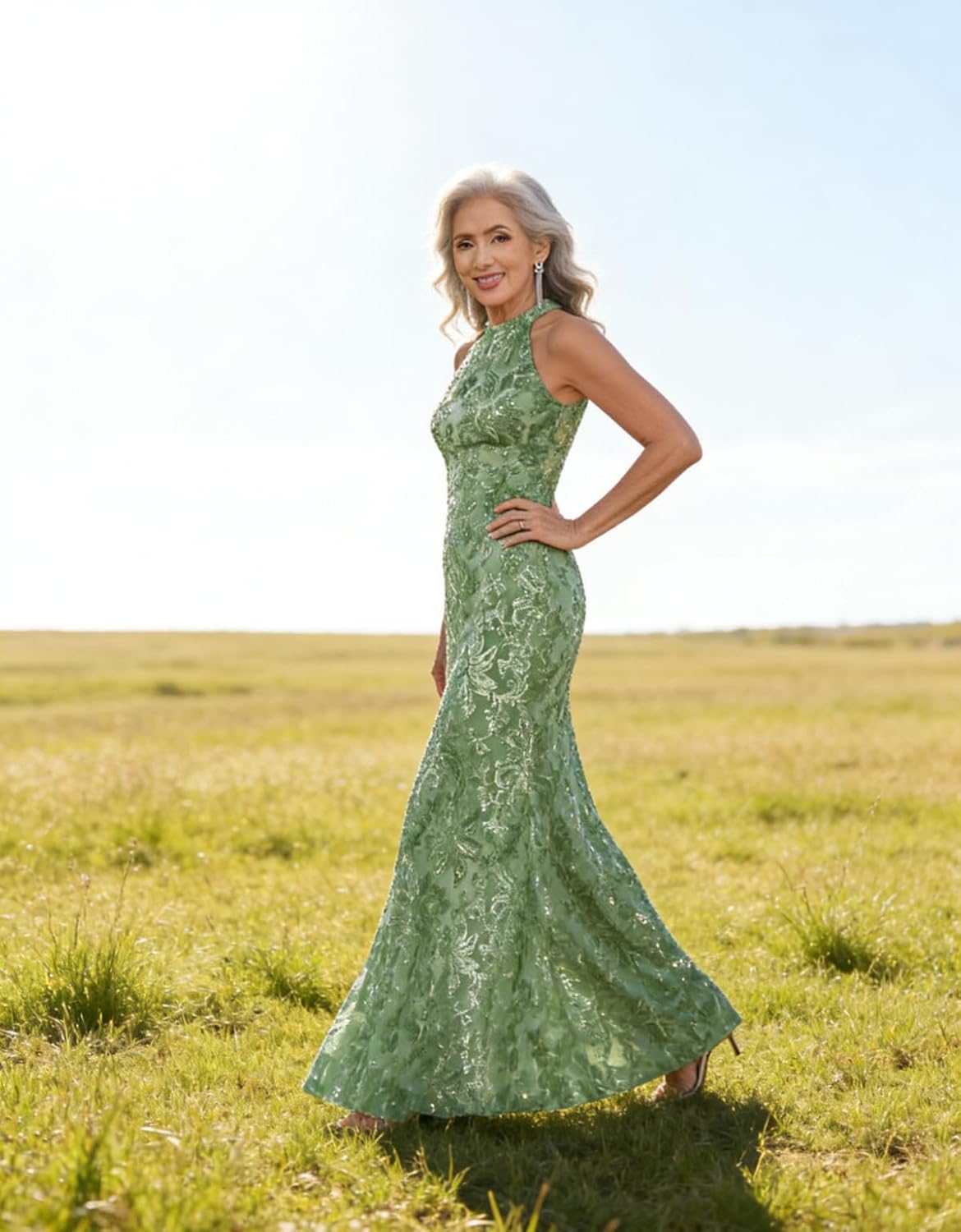 Long Mother of The Bride Dresses Mermaid Off The Shoulder Lace Sequin Evening Formal Dress - Image 6