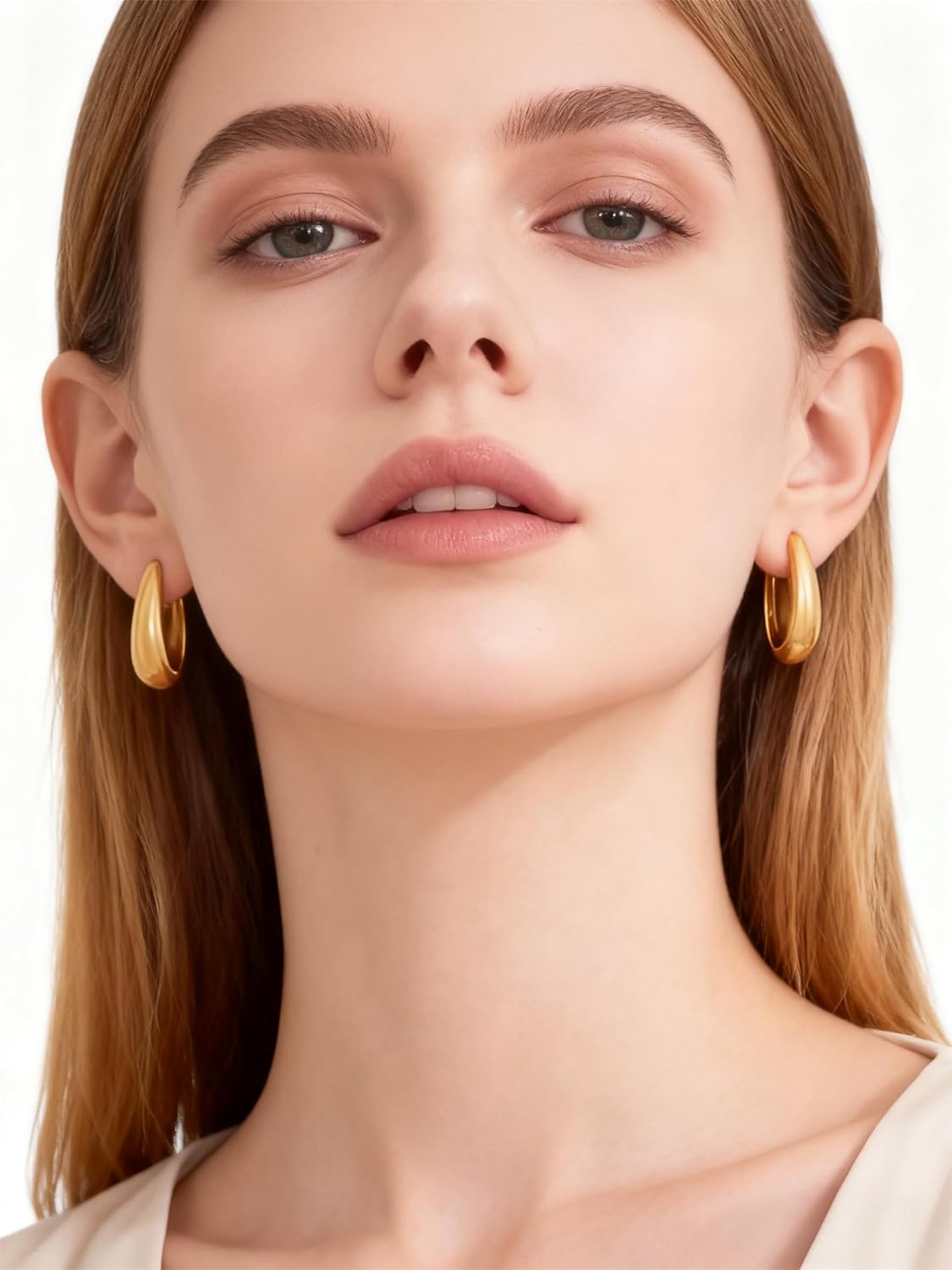 18K Gold Plated 16*13, 20*15, 22*17, 26 * 19mm Minimalist Chunky Oval Hoop Huggie Earrings | Hypoallergenic Classic Hinged Snap Back Compact Hoops | Ingenious Design Appropriate Size Earrings for Ladies Daily Wear & Gift - Image 2
