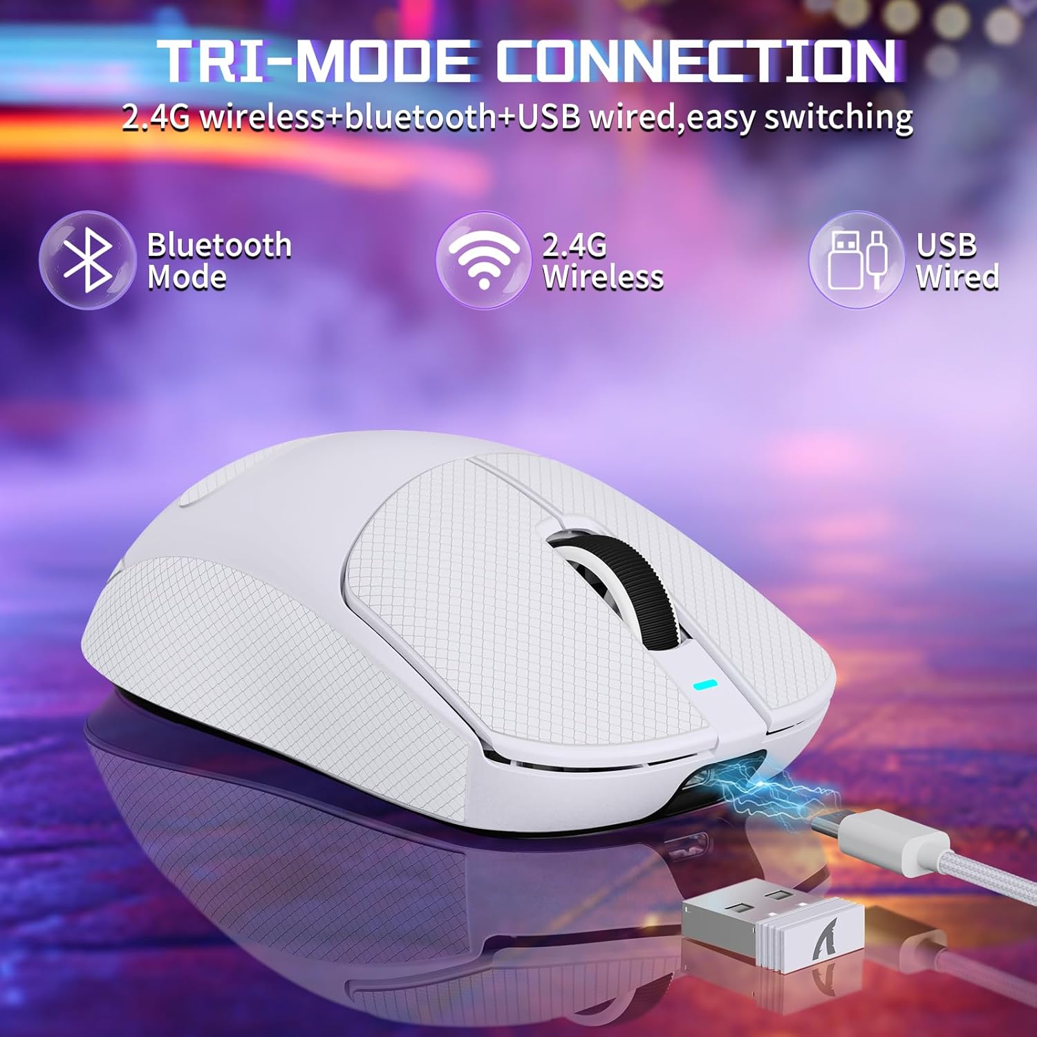 ATTACK SHARK X8SE Wireless Gaming Mouse showing tri-mode connection options