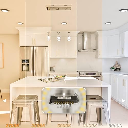 Miniatura 3 de Paquete de 20 luces LED negras 5CCT de 6 pulgadas seleccionables en campo de bajo perfil empotrado y montaje en superficie, redonda, 15 W, 920