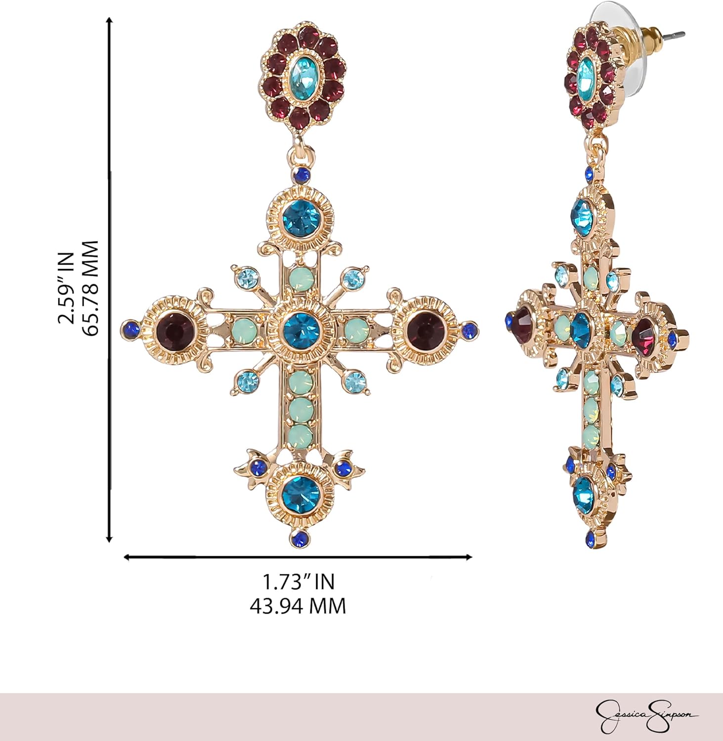 Jessica Simpson Large Pave Cross Earrings for Women Multicolored Glass Stone, Valentines Earrings - Image 5