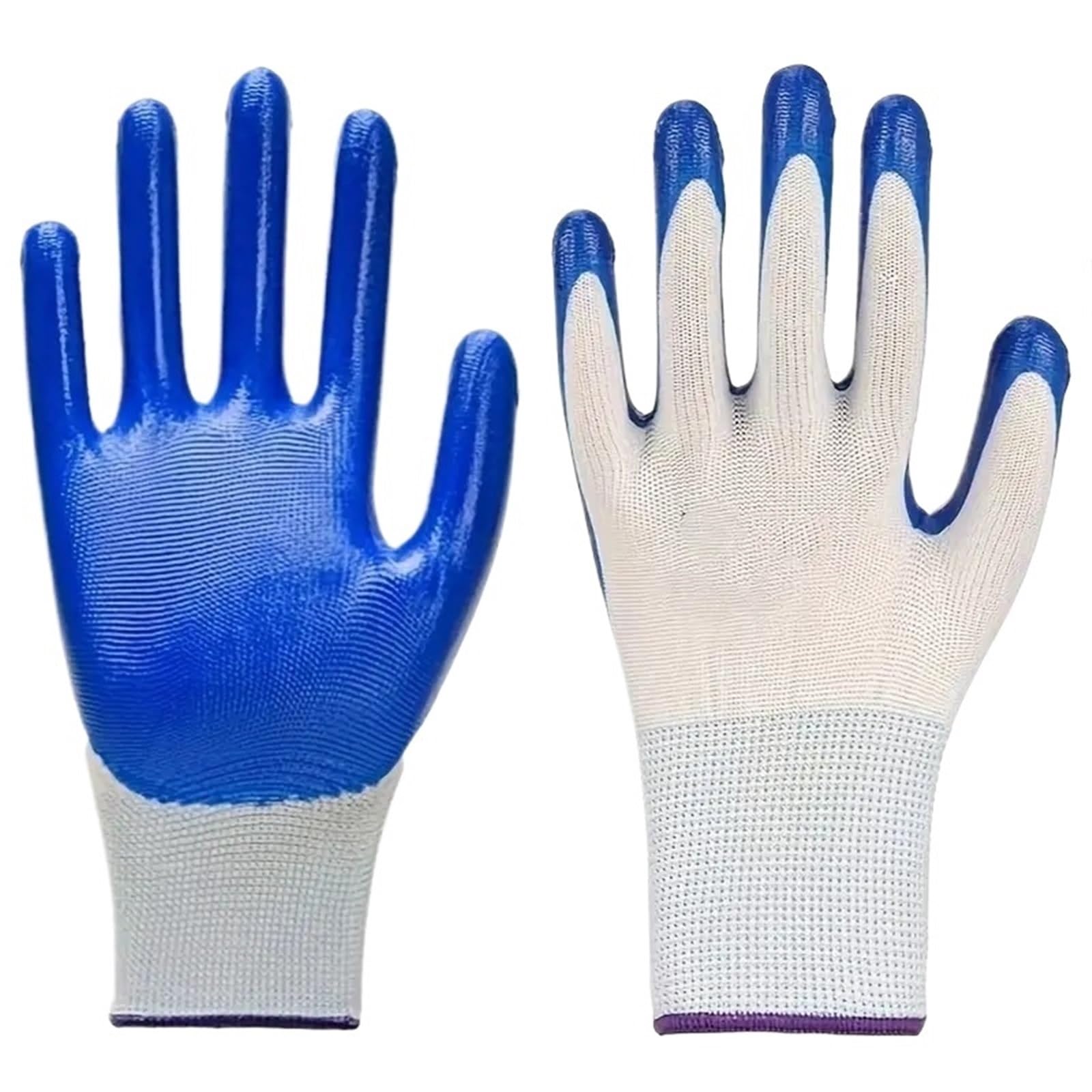 Gants De Travail Antidérapants Gants de travail enduits caoutchouc antidérapants for hommes, gants d'entrepôt industriel jardinage(Blue 6Pairs)