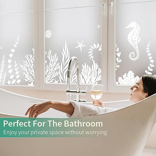 Miniatura 6 de DKTIE Película decorativa para ventana de vitral, para privacidad y estilo. Calcomanías para ventana con media cobertura para el hogar y la oficina