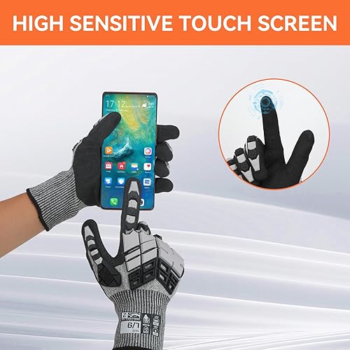 Miniatura 5 de Guantes de trabajo de seguridad, guantes de impacto para hombres y mujeres, resistentes a los cortes, antideslizantes, guantes resistentes con