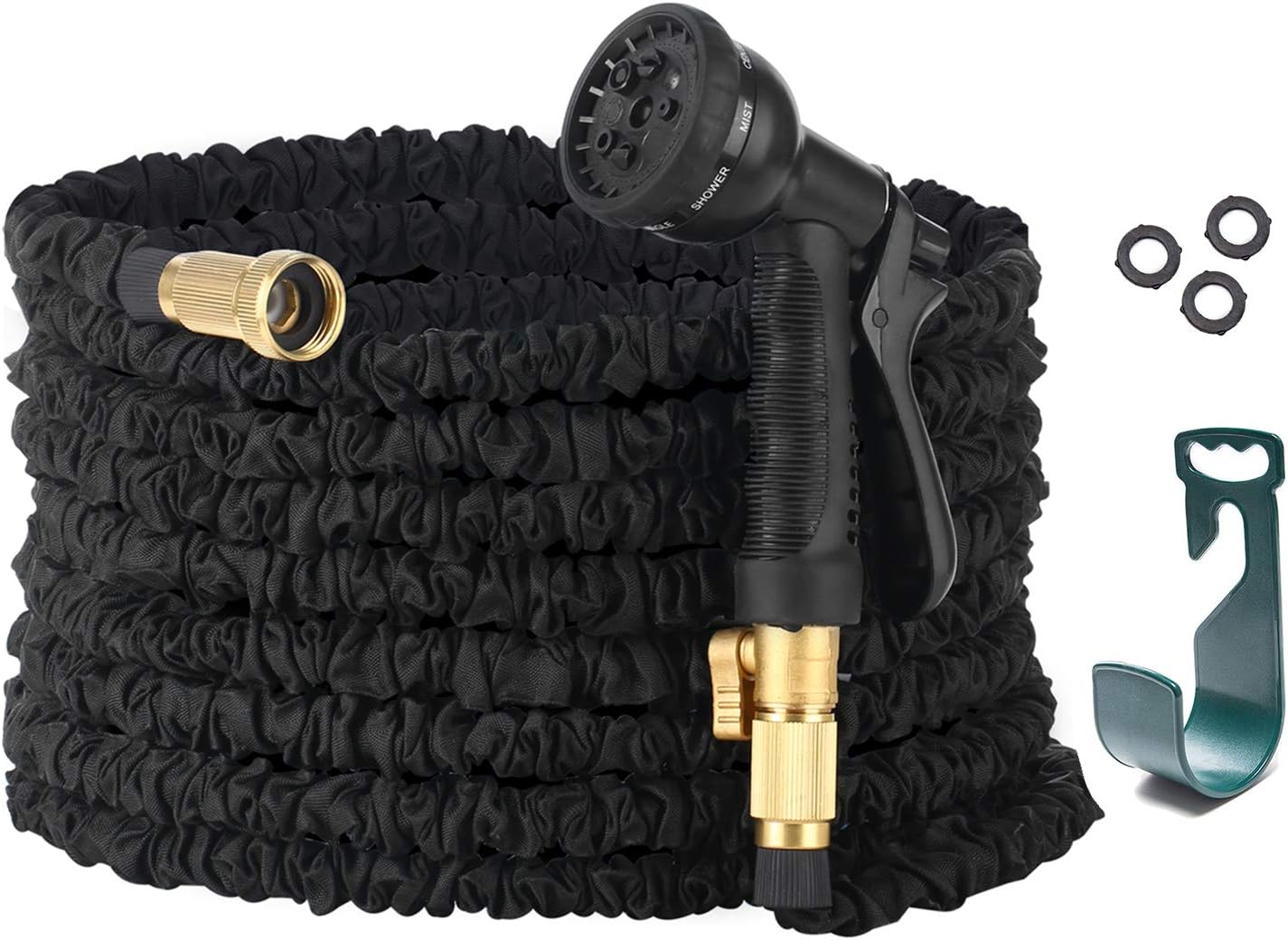 LETIME 50 ft Expandable Water Hose Set Retractable Garden Hose Flexible Hose Storage 3/4 inch Brass Valve 8 Function Hose Nozzle