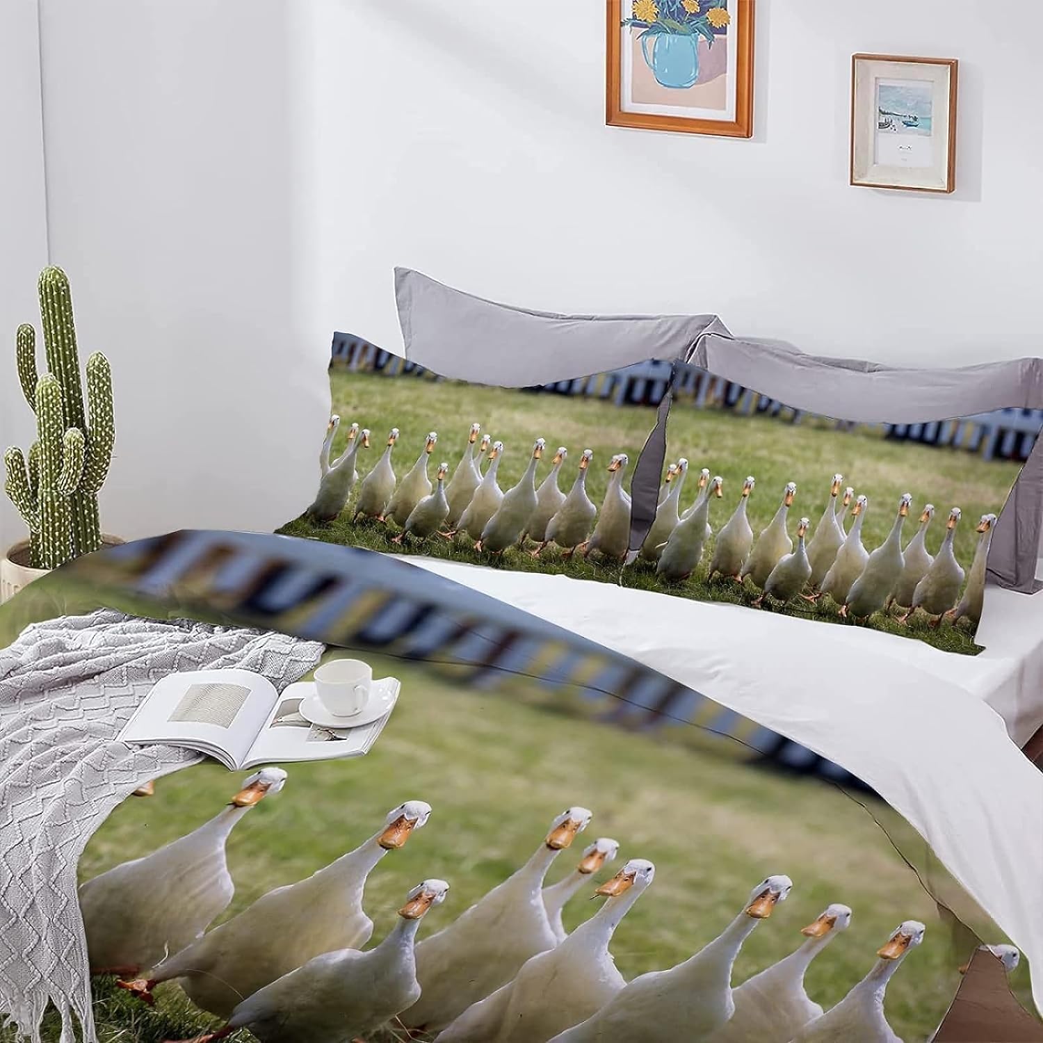 Housse De Couette 240x260 Petit Canard Parure De Lit Adulte Avec Fermeture Éclair, Parure Housse Couette 2 Personnes Imprimé En Microfibre Avec 2 Taie D'oreiller 65x65