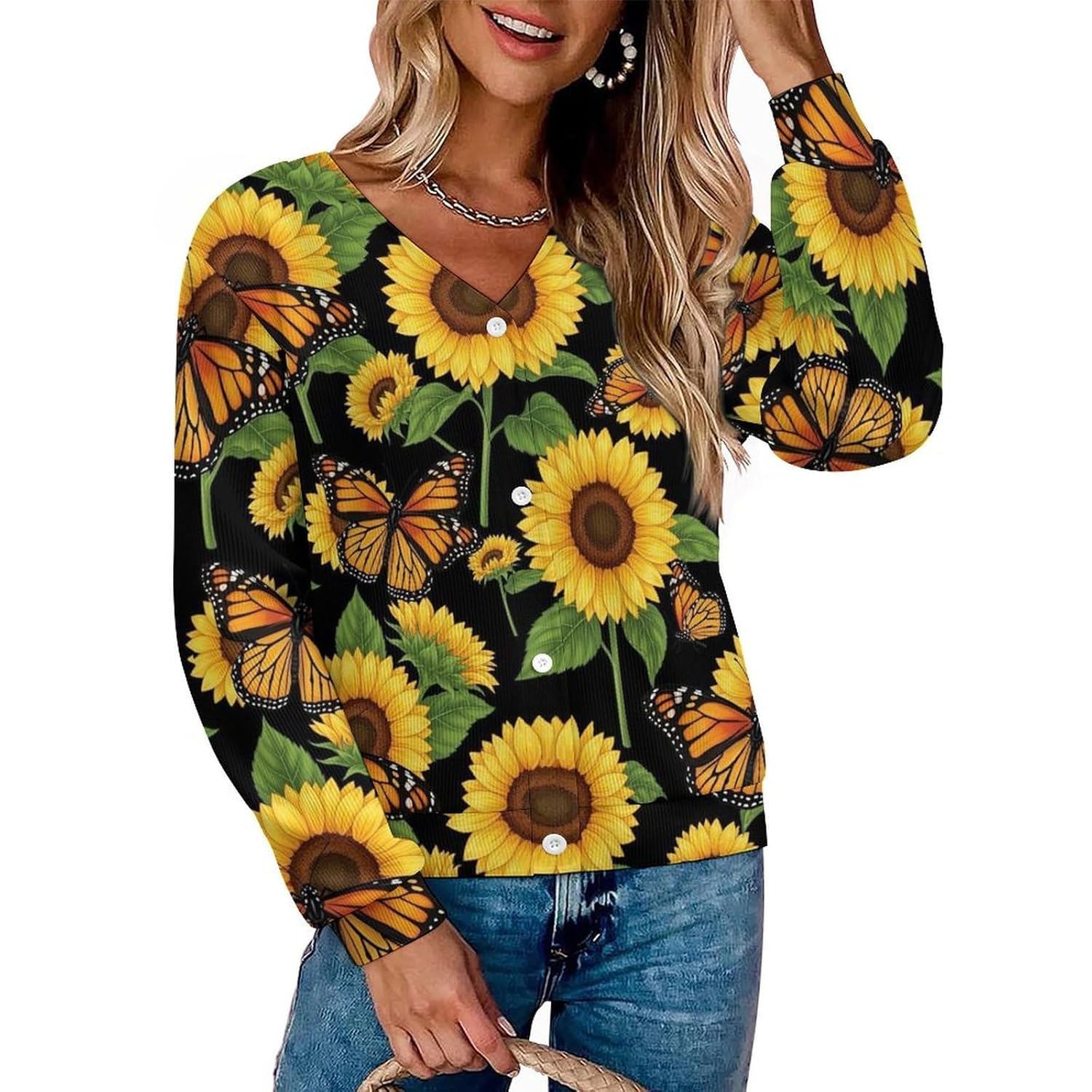 Womens Long Sleeve Sweater Coat Adult Lightweight Warm Button Down Cardigans Coat