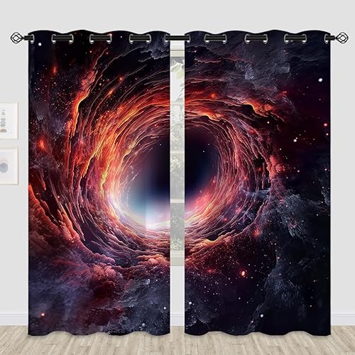 Vista 66 de Nebula Blackout Curtains for Girls Boy Home Decor, Black Hole Universe Space Galaxy Cool Grommet Thermal Insulated Drapes Darkening Window Curtain