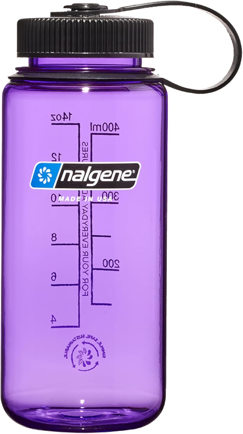 Nalgene Sustain Tritan BPA-Free Water Bottle Made with Material Derived from 50% Plastic Waste (using ISCC certified mass balance), 16 OZ, Wide Mouth, Purple