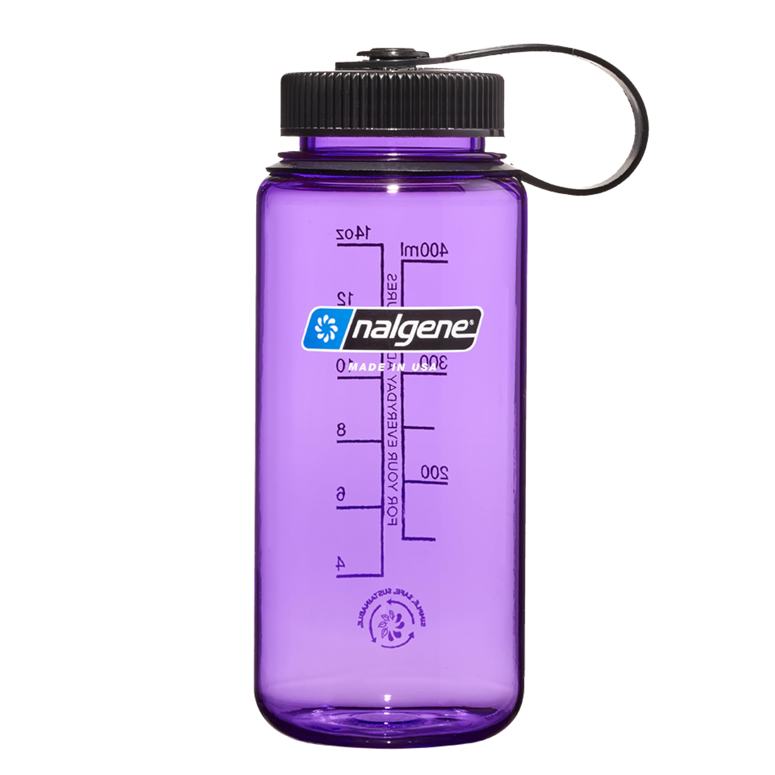 Nalgene Sustain Tritan BPA-Free Water Bottle Made with Material Derived from 50% Plastic Waste, 16 OZ, Wide Mouth, Purple