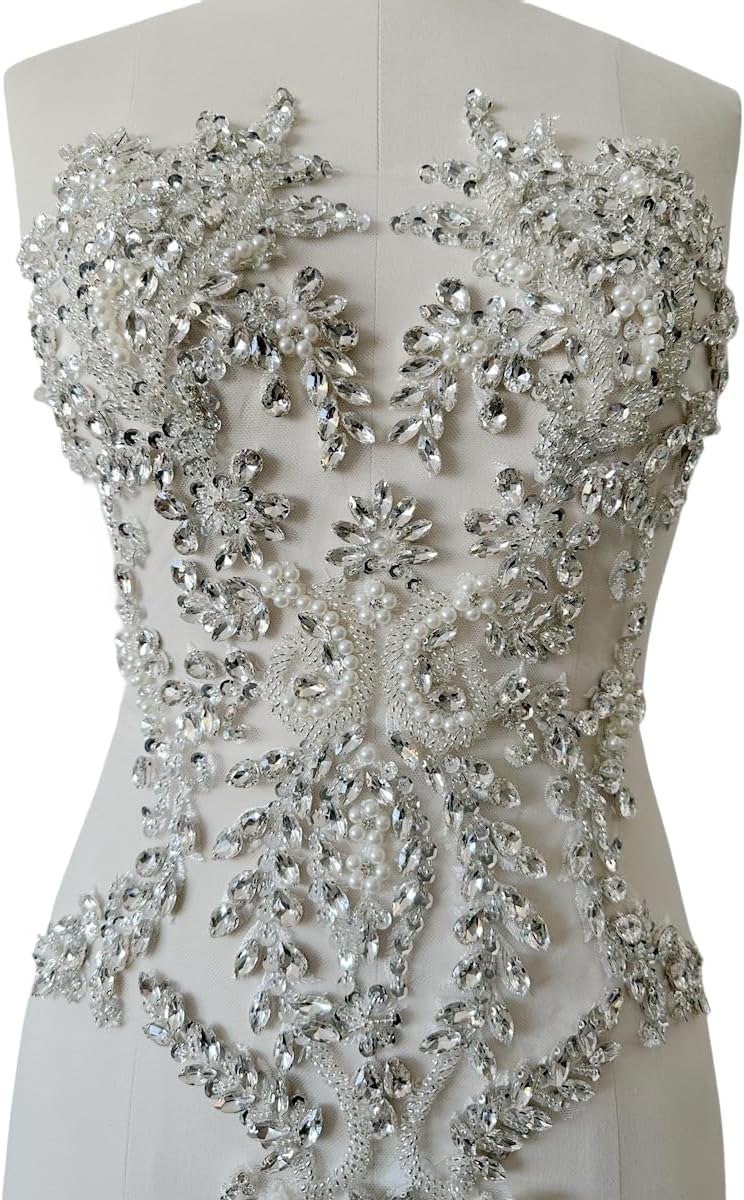 Sew On Beads For Dresses 2026.Amazon.com: Handmade Rhinestones Lace Bodice Applique Sew on Beads ...
