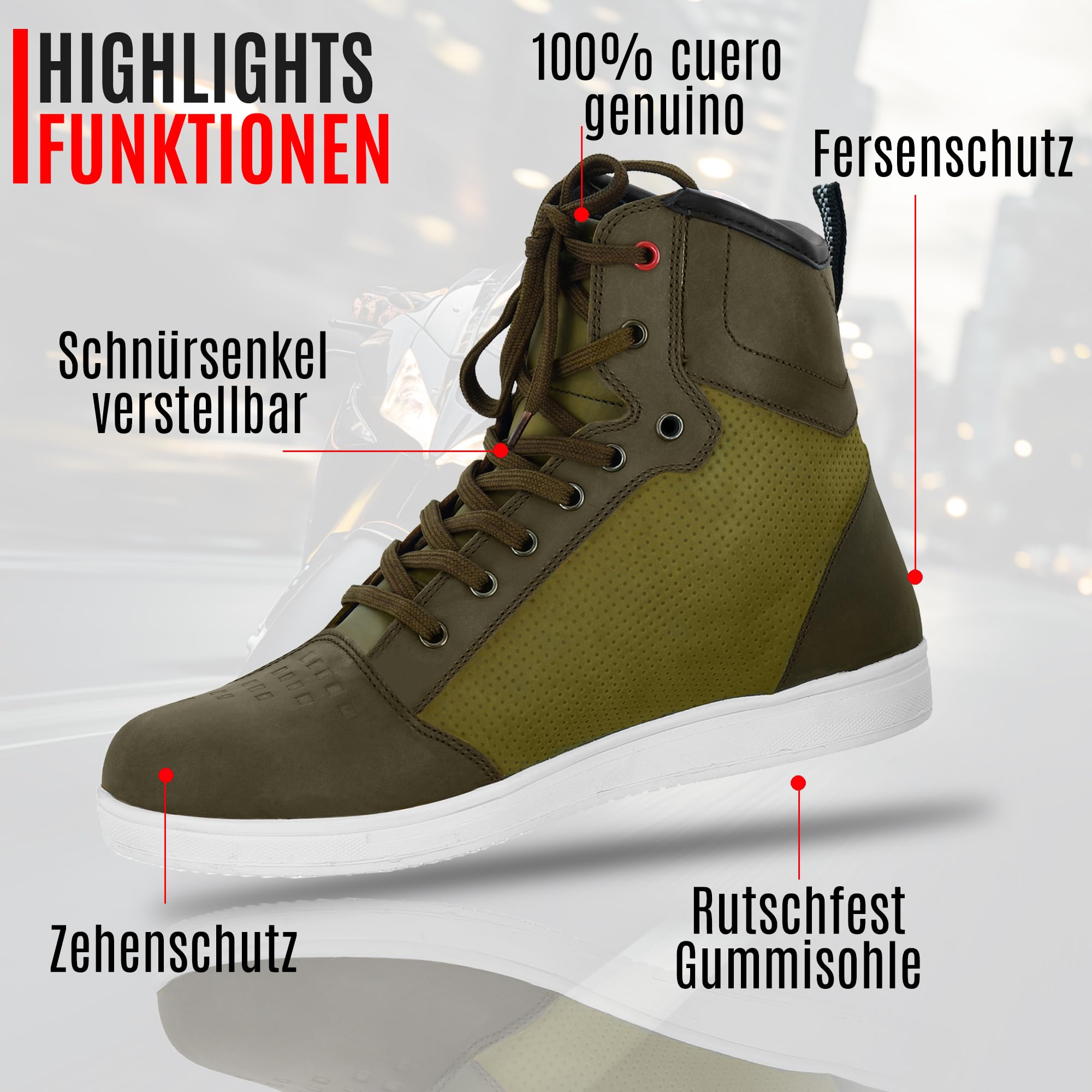 Motorradschuhe für Damen und Herren schützende Fahrschuhe mit verstärktem Knöchelbereich rutschfeste Sohle