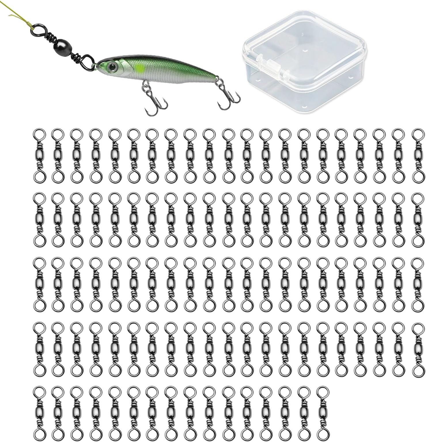 100Pcs Barrel Swivel for Fishing Stainless Steel Heavy Duty Swivels with Snap Clips Small Line Connectors Tackle for Catfish Saltwater Hooks Micro Weights Fish Accessories 12# 31lbs