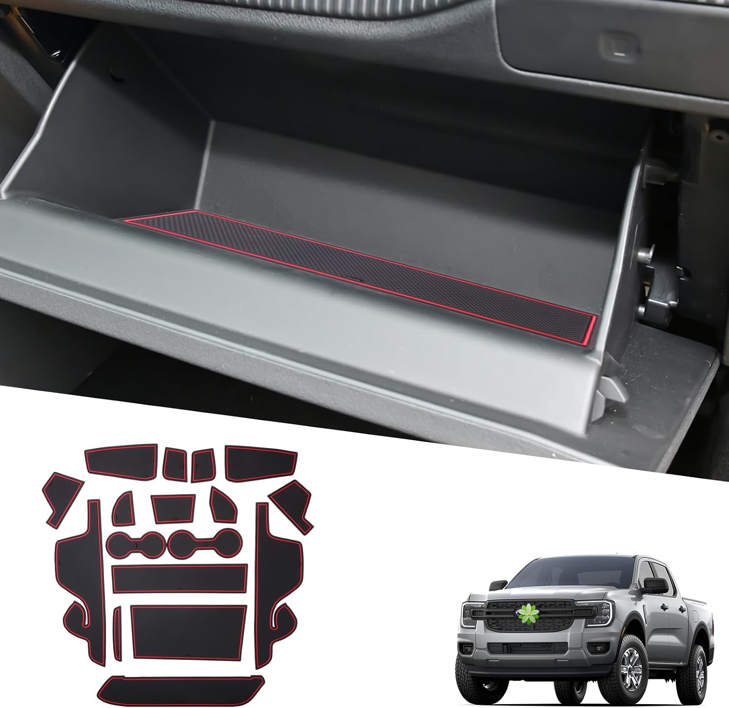 2024-2026 Ranger Door Slot Mats for 2026 Ford Ranger Accessories Anti-Slip Groove Interior Mats Compatible with 2024 2025 2026 Ford Ranger XL/XLT/Lariat/Raptor(17PCS/Sets)