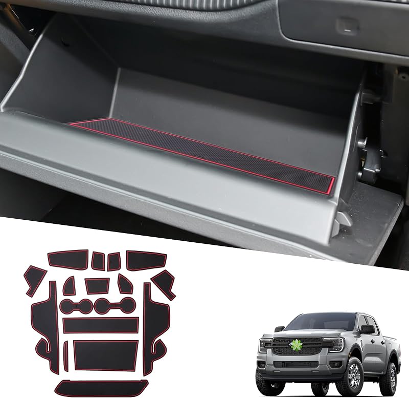 Tapetes antiderrapantes para porta-copos e nichos Ford Ranger Ruiya 2024–2026 – 17 peças