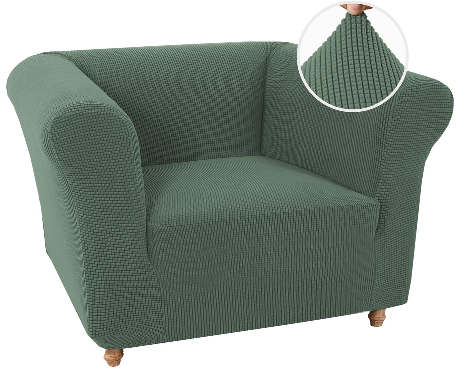 LINGKY Stretch Chesterfield Sofa Covers 1 Seater Armchair Cover for Living Room Soft Non-Slip Sofa Slipcover Furniture Protector for Dogs Feature Thick Jacquard Fabric (ArmyGreen,Chair)
