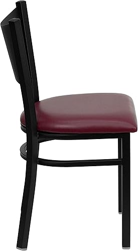 Miniatura 5 de EMMA + OLIVER Paquete de 2 sillas de restaurante de metal con respaldo de café negro con asiento acolchado de espuma de vinilo negro