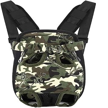 Emily Pets Pet Carrier Backpack, Adjustable Front Cat Dog Carrier Travel Bag, Legs Out, Easy-Fit for Traveling Hiking Camping for Small Medium Dogs Cats Puppies(Large, Army Print)