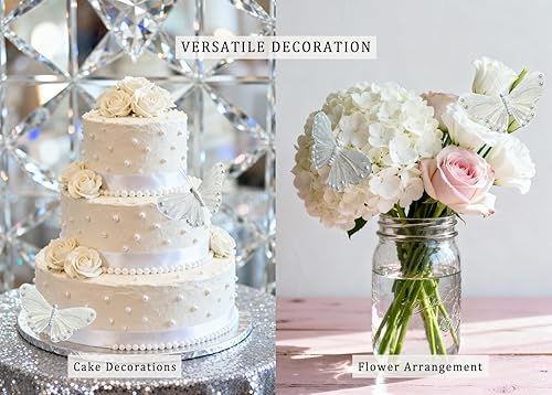 Miniatura 3 de Pegatinas de mariposa blanca para paredes 6 piezas de mariposas de plumas para decoración de pared con perlas brillantes para dormitorio de niñas,