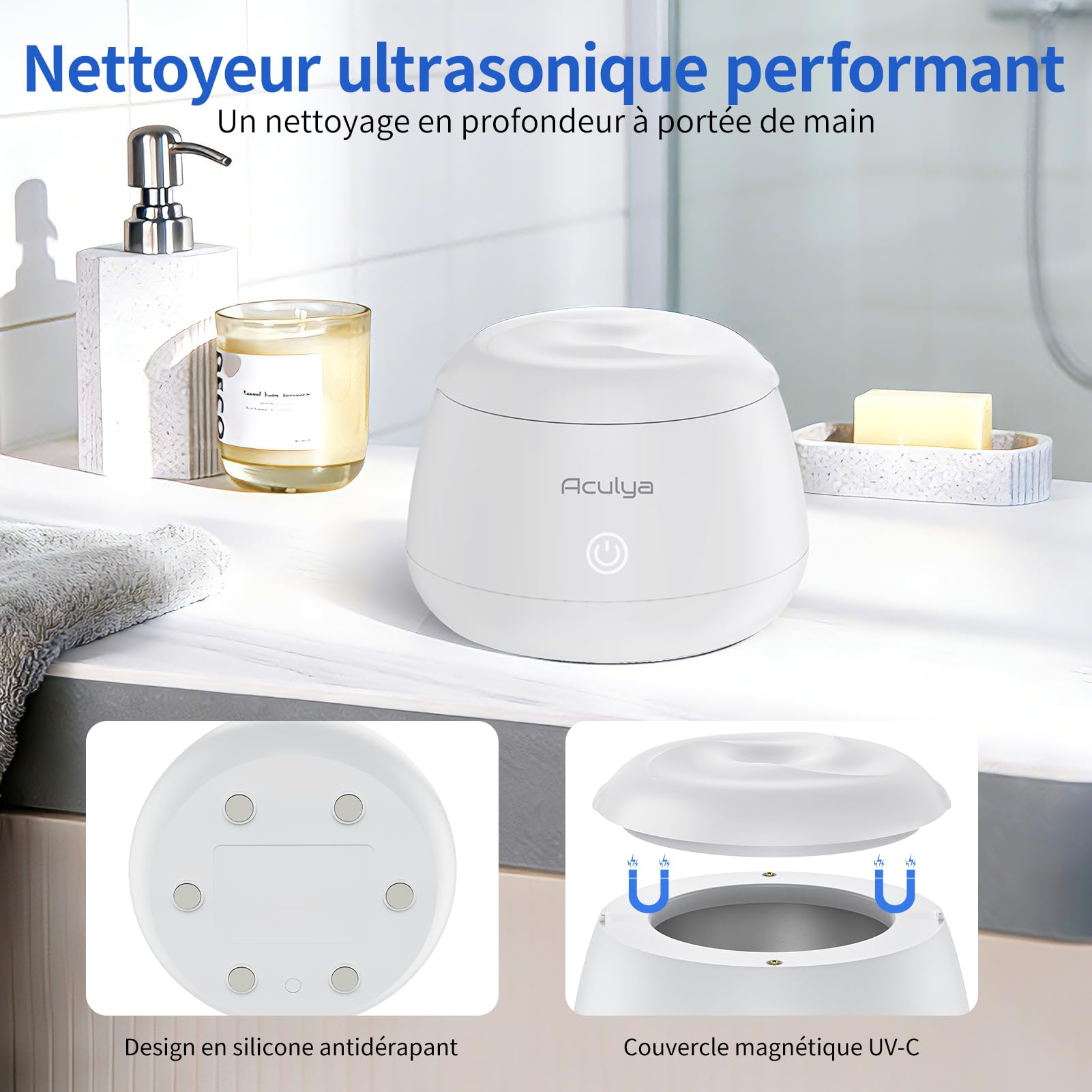 Nettoyeur Ultrasons, 48 kHz Dispositif de nettoyage par ultrasons pour bagues, aligneurs dentaires, appareils de contention, gouttières nocturnes et gouttières de blanchiment, 200ml