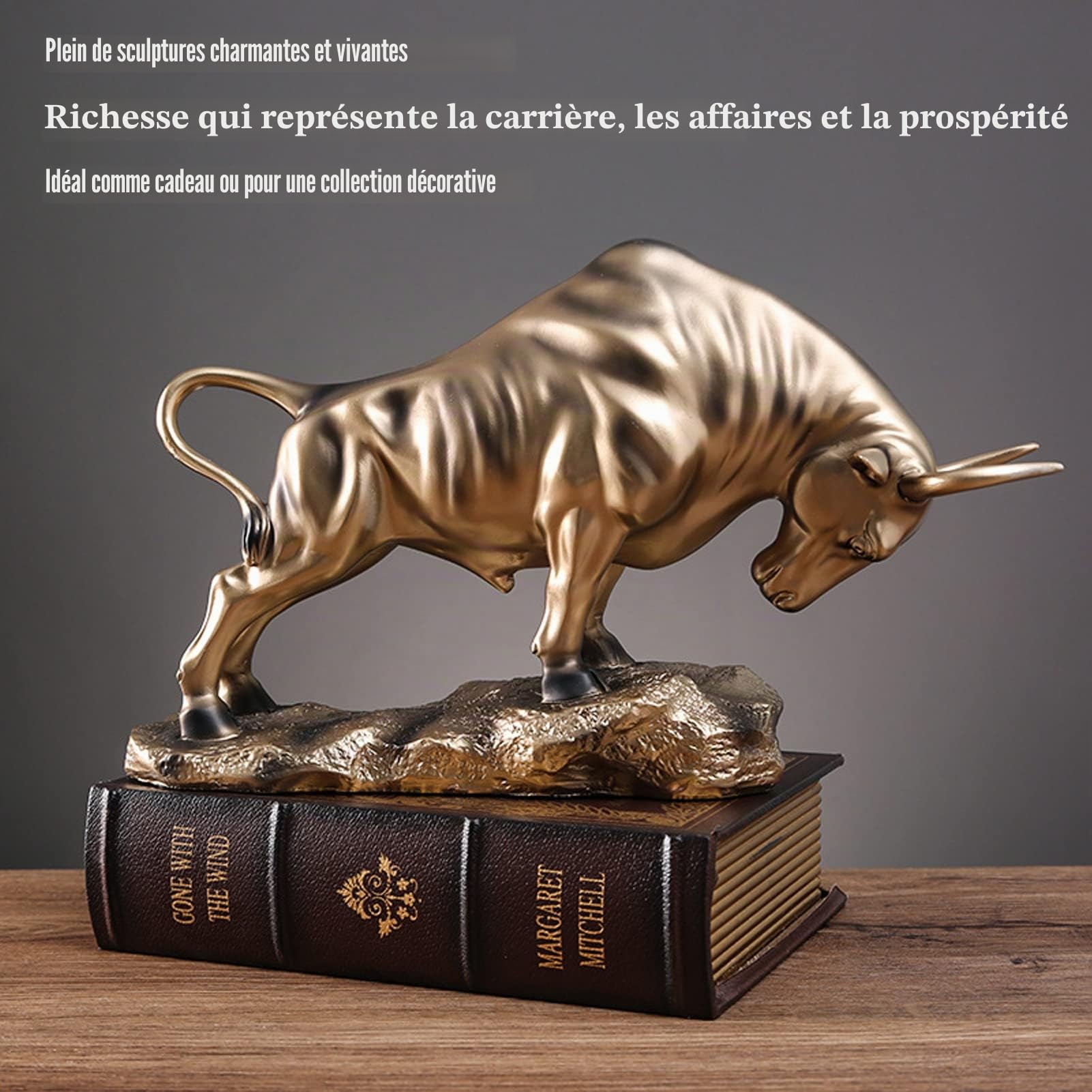 Taureau en résine, Sculpture Feng Shui, Figurine de bœuf pour la décoration de la Maison ou du Bureau – Attire la Richesse et la Chance – 37 x 13 x 22 cm