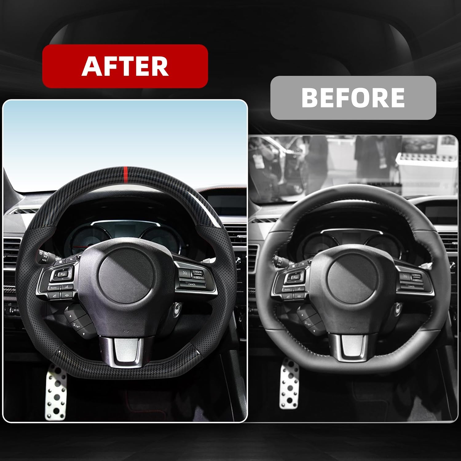 Steering Wheel for Subaru WRX/WRX STI 2015-2021 Hydro-Dip Carbon Fiber VA Chassis D-Shaped Flat Bottom Nappa Perforated Anti-Slip Perforated Leather