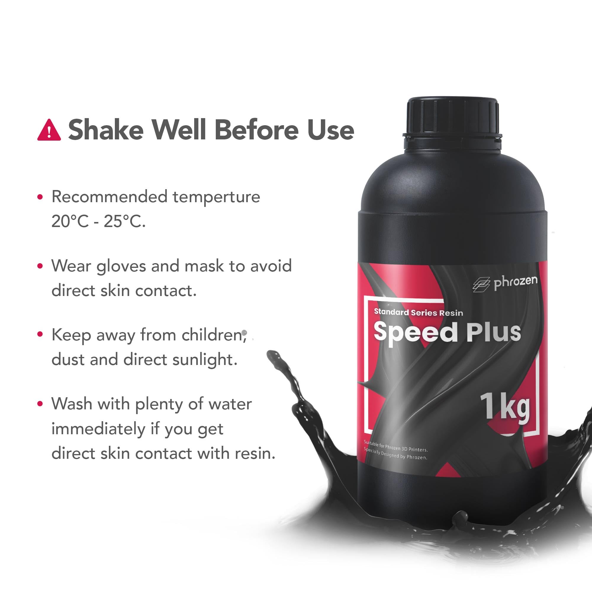 Phrozen Speed Plus Resin | Resina de Impresión 3D Ultra-Rapide | Alta Precisión, Hasta 8 Veces Más Rápida | Resina UV 405 nm para Impresoras LCD/DLP/SLA - Negro (1kg)
