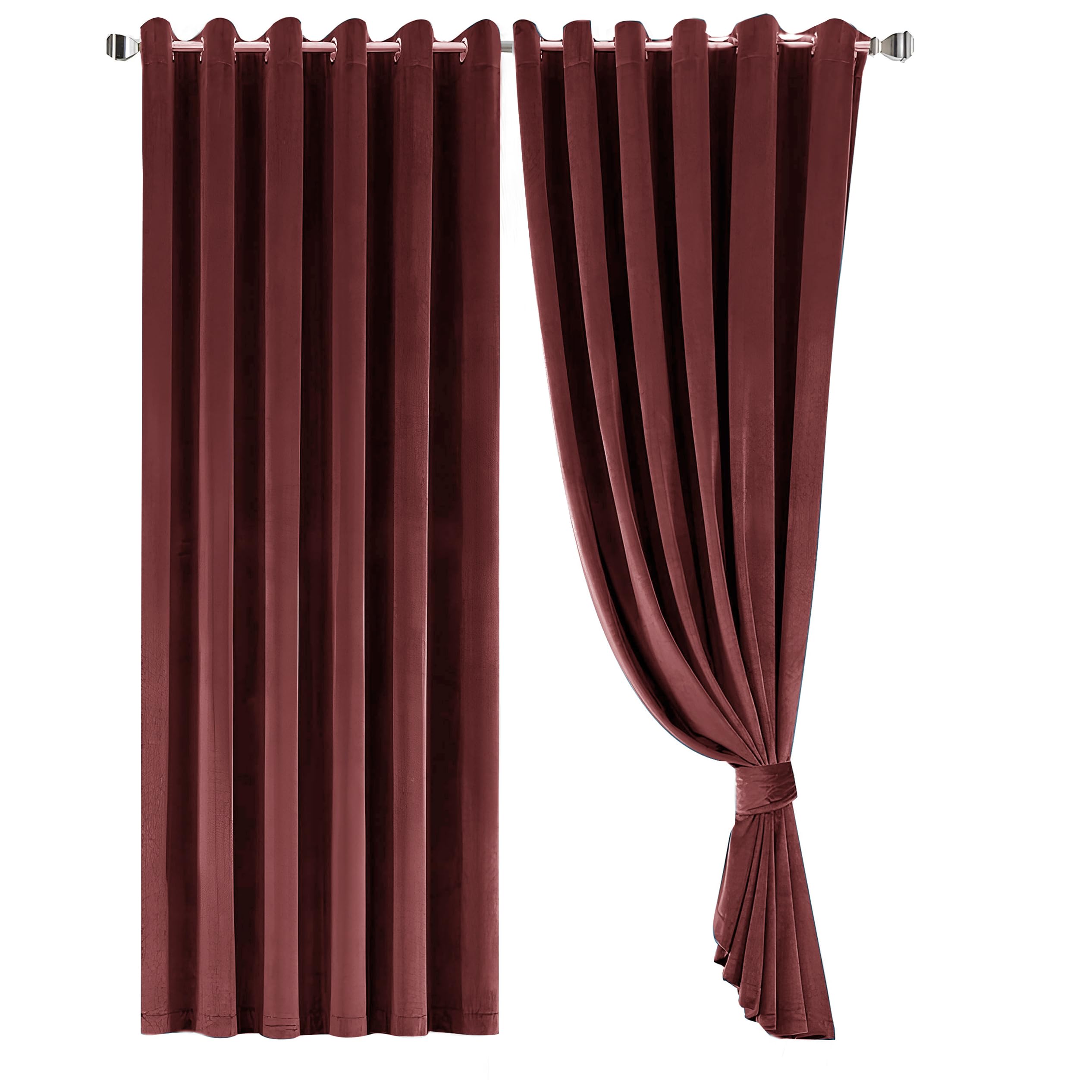 Opulent Dreams Crushed Velvet Curtains - Fully Lined & Room Darkening - Eyelet Ring Top for Bedroom & Living Room - Includes Two Tie Backs - Pair of Panels (Burgundy, 46" x 54" (117 x 137 cm))