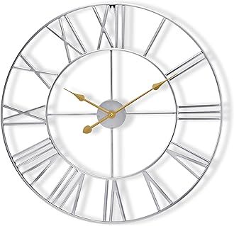 Sorbus Large Wall Clock for Living Room Decor - 16 inch Big Wall Clock Decorative - Battery Operated - Roman Numeral Analog Large Clock for Bedroom, Room, Home, Kitchen, Office, Wall Decor (Silver)