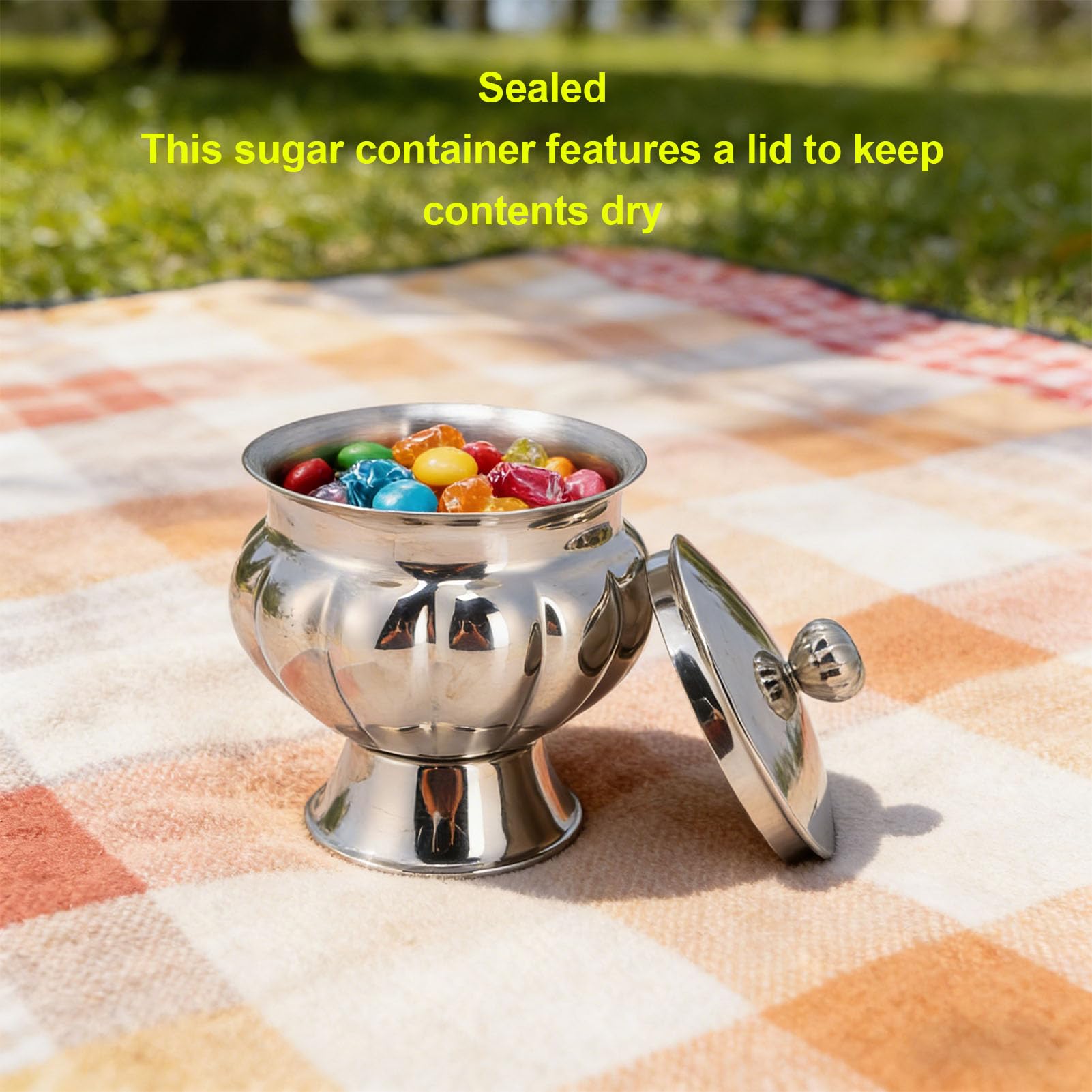 Bewinner Zuckerwürfelschale aus Edelstahl 304 mit Deckel, 400 Ml, Multifunktionaler Zuckerhalter für die Aufbewahrung in der Küche, Luftdichter Behälter für Snacks, Tee, Kaffeebohnen, Nüsse –