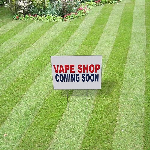 Miniatura 4 de Fastasticdeals Letrero de patio resistente a la intemperie Vape Shop Coming Soon Red Blue Lawn Garden 18x12 pulgadas 1 impresión lateral