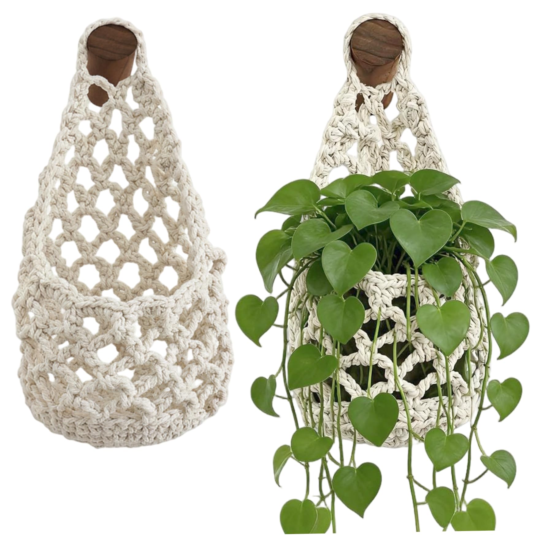 Aetherize 2PCS Macrame Plant Hangers Handwoven Cotton Rope Wall Hanging Plant Holder Boho Hanging Basket for Wall Indoor Hanger Indoor