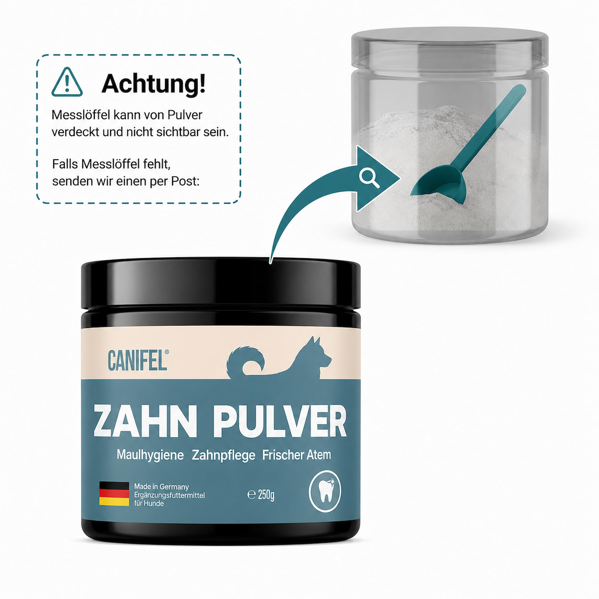 Zahnpflege Hund – Apotheker Rezeptur, Zahnpulver für Hunde mit Seealgenmehl zur Vorbeugung von Zahnstein– Dental Pulver für frischen Atem&Maulhygiene–Made in Germany-250g
