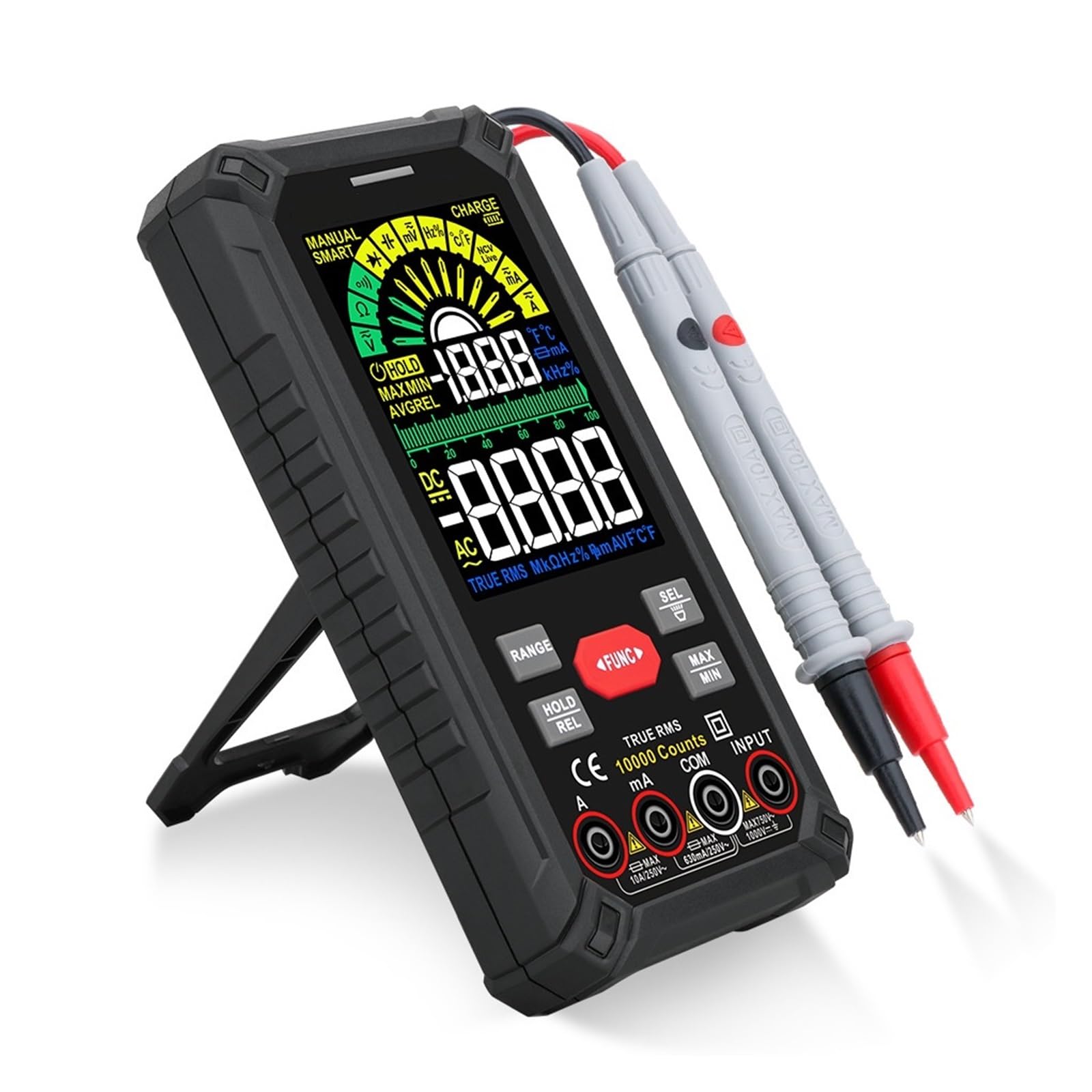 Tester Multimetru Inteligentny Multimetr Cyfrowy 9999 Zlicza Kolorowy Wyświetlacz LCD DC AC Napięcie Prądu True RMS Multimetro Akumulator Multitester Precyzja Bezpieczny