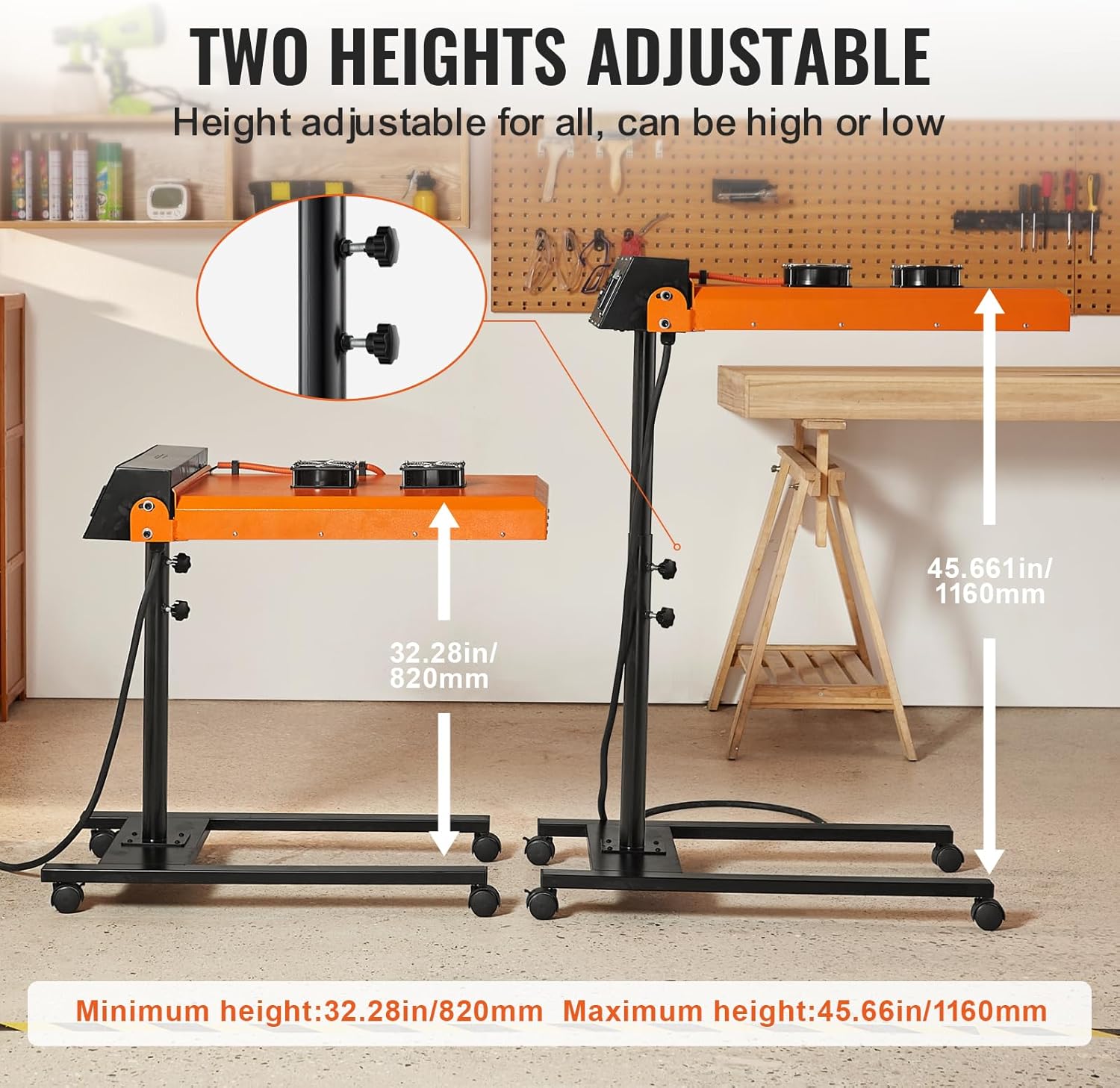 VEVOR Flash Dryer showing adjustable height settings