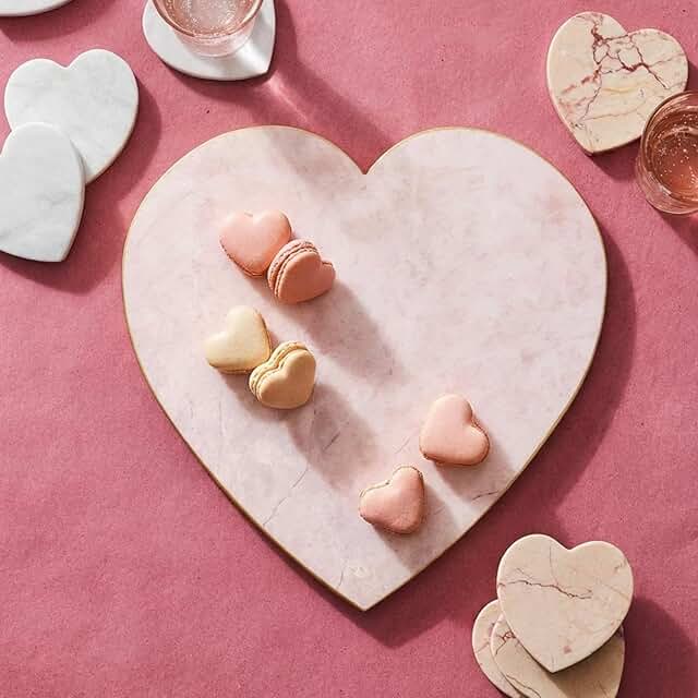 Valentine Pink Heart Marble Cheese Board 9.8 x 9.8 Inch Charcuterie Cutt...