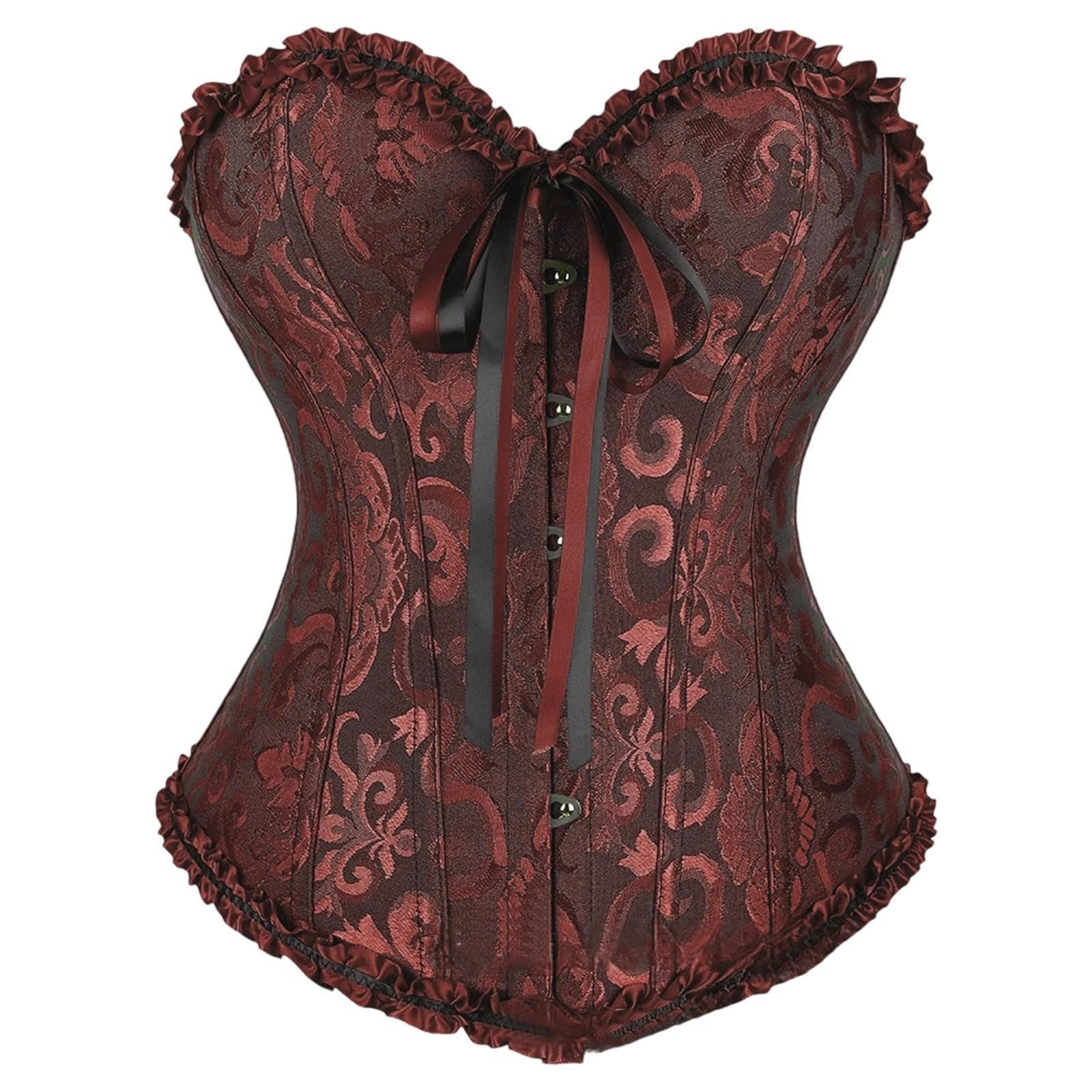 PAIDAXING Women's Gothic Lace Overbust Corset Top - Boned Plus Size Bustier, Lace Up Bodysuit | Vintage Lingerie Shapewear for Halloween Costume