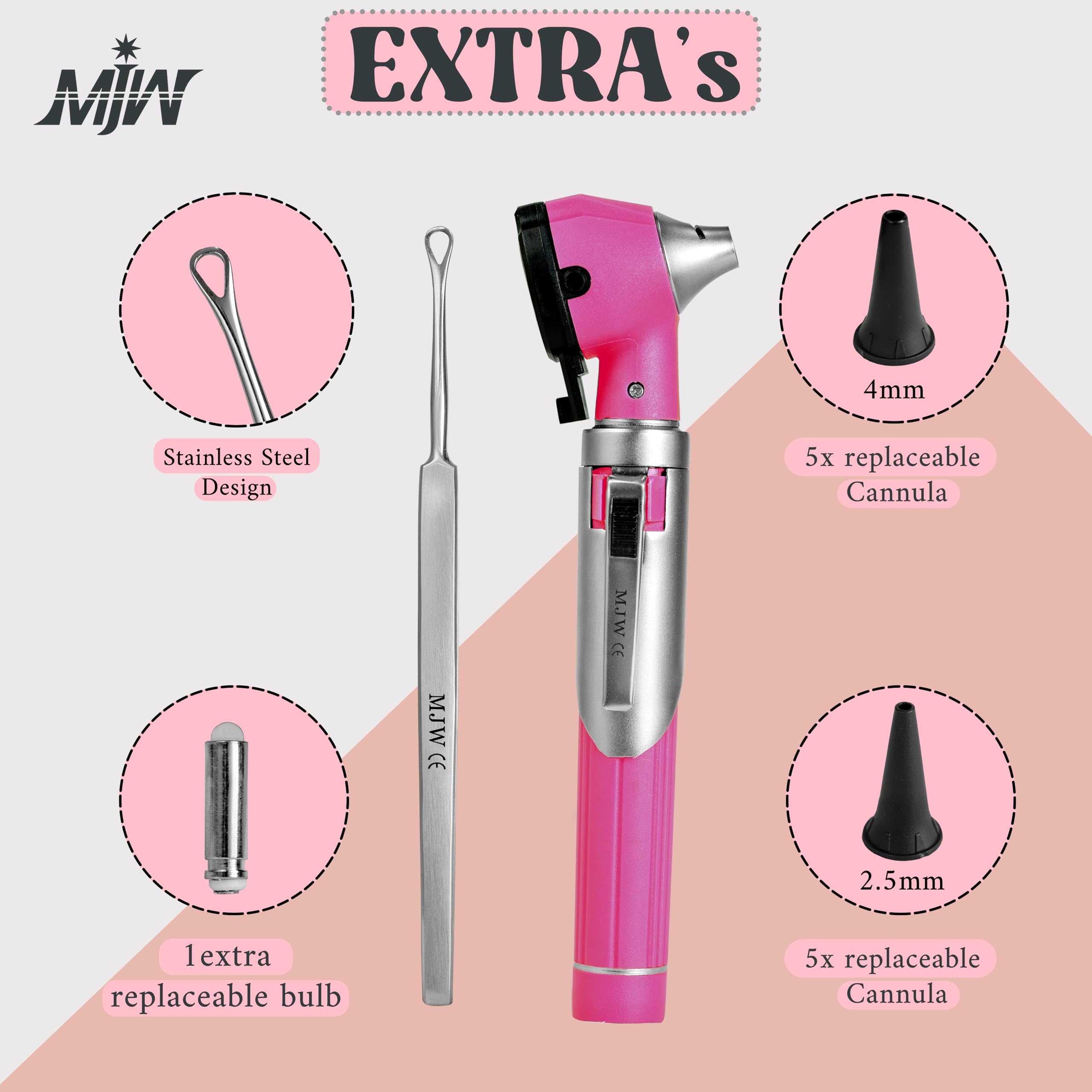 Mini Otoscope Rose à Fibre Optique, Outil Pour la Santé des Oreilles à Usage Domestique avec Lumière LED Supplémentaire Remplaçable