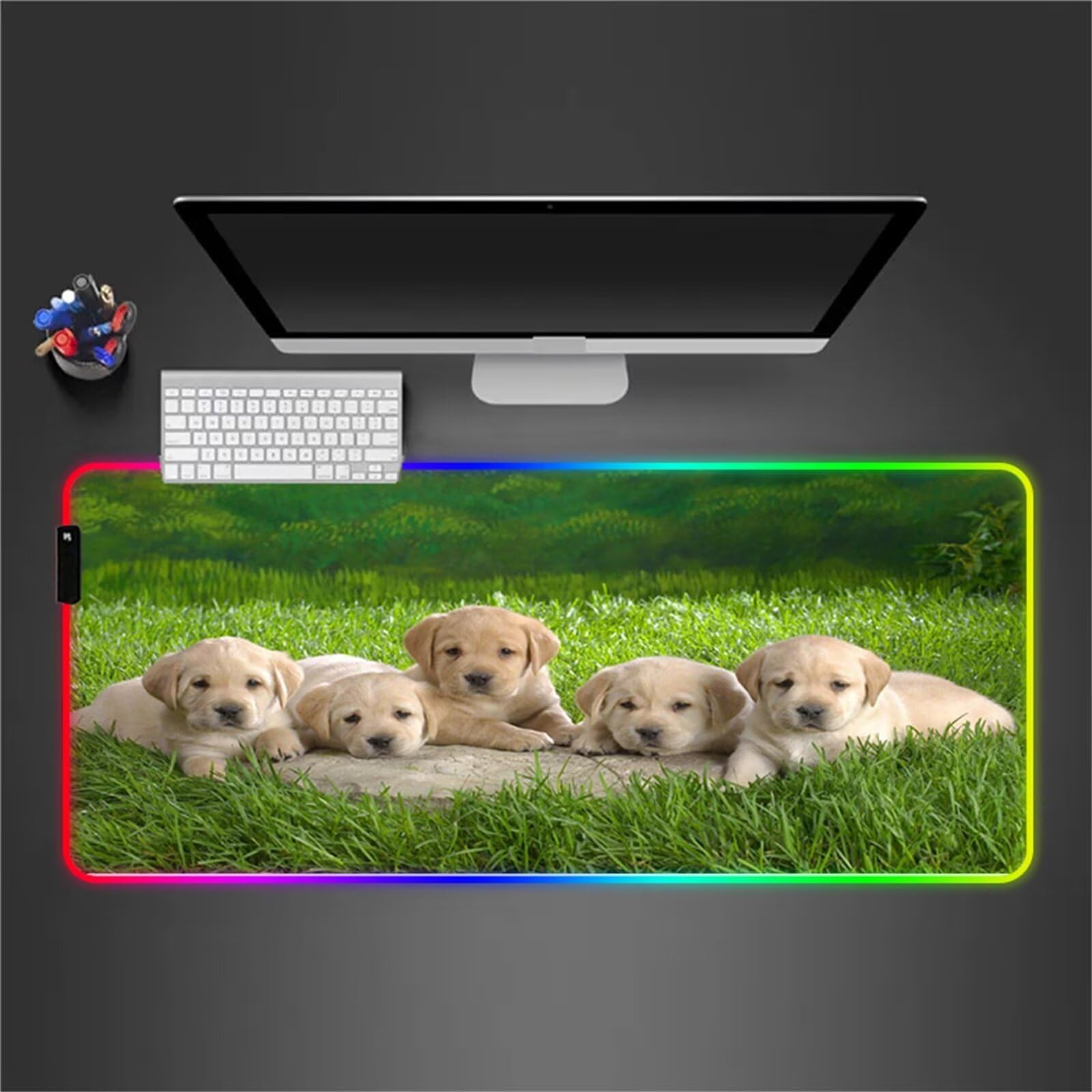 Tappetino per Mouse RGB XXL Grande Tappetino per Mouse da Gioco LED Cane Animale 900x400x4mm con 14 Modalità di Illuminazione e Base in Gomma Antiscivolo per Giochi Lavoro e Studio