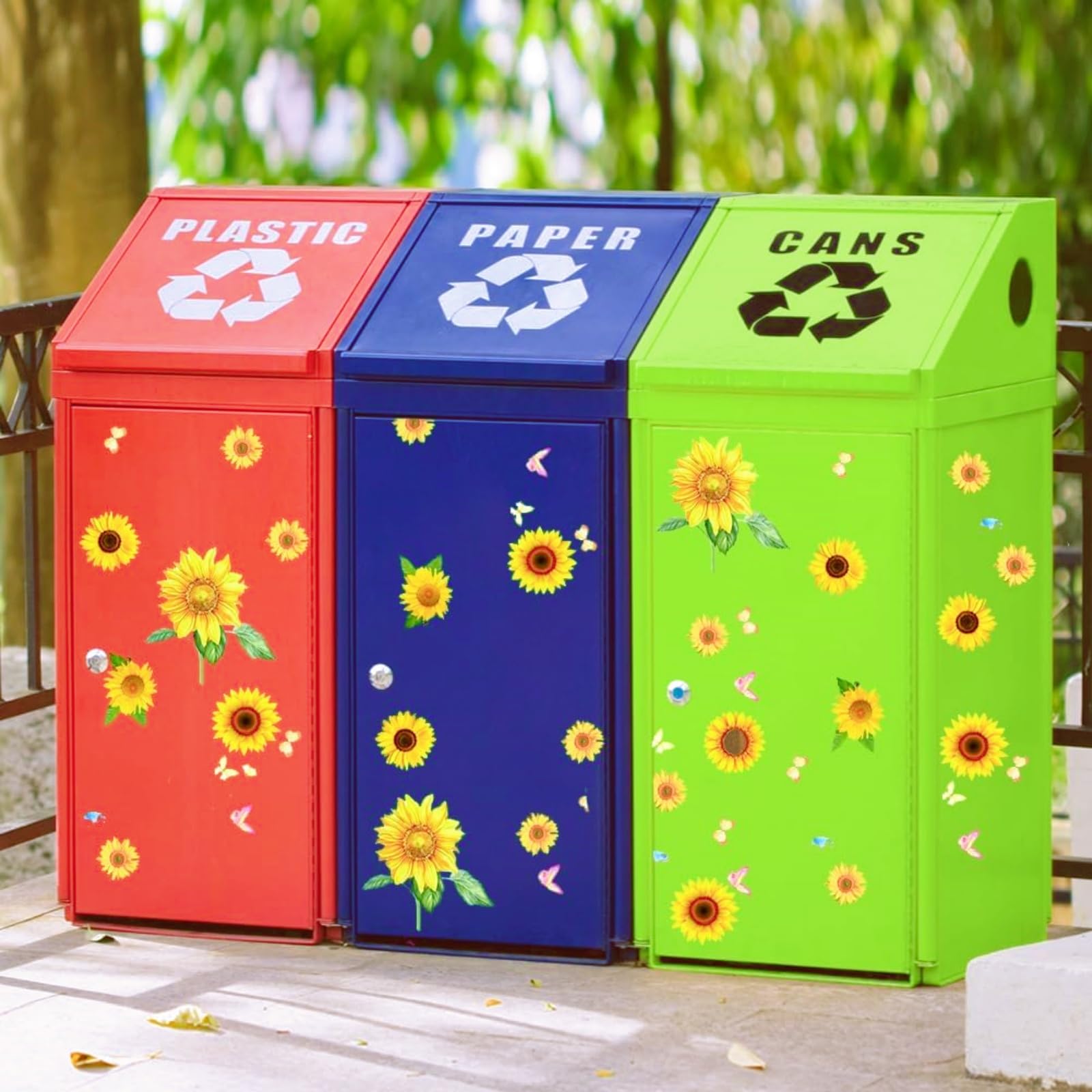 Adesivi Floreali Per Pattumiera Esterno - Girasoli E Farfalle Resistenti All'Acqua - Foto 2