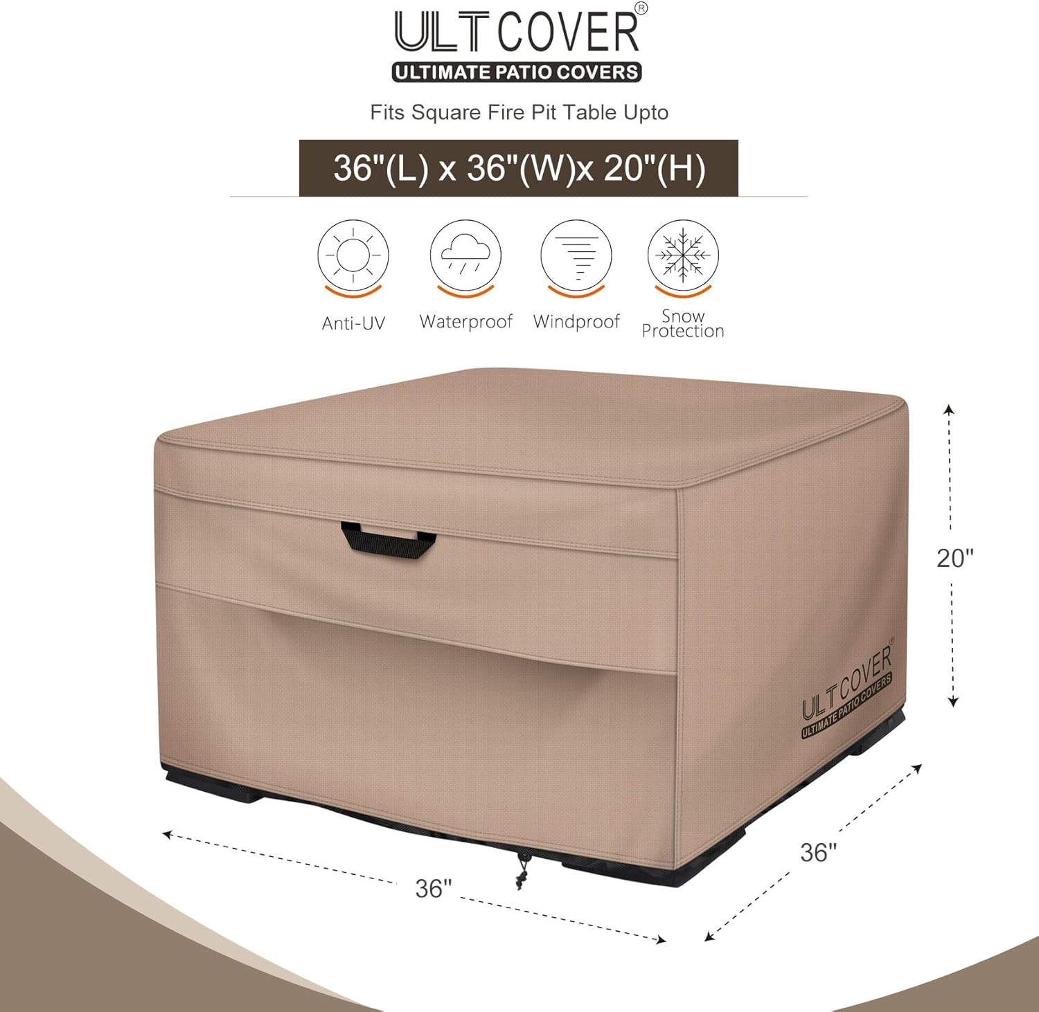 ULTCOVER Patio Fire Pit Table Cover Square 36 inch Outdoor Waterproof Fire Bowl Cover - Image 2