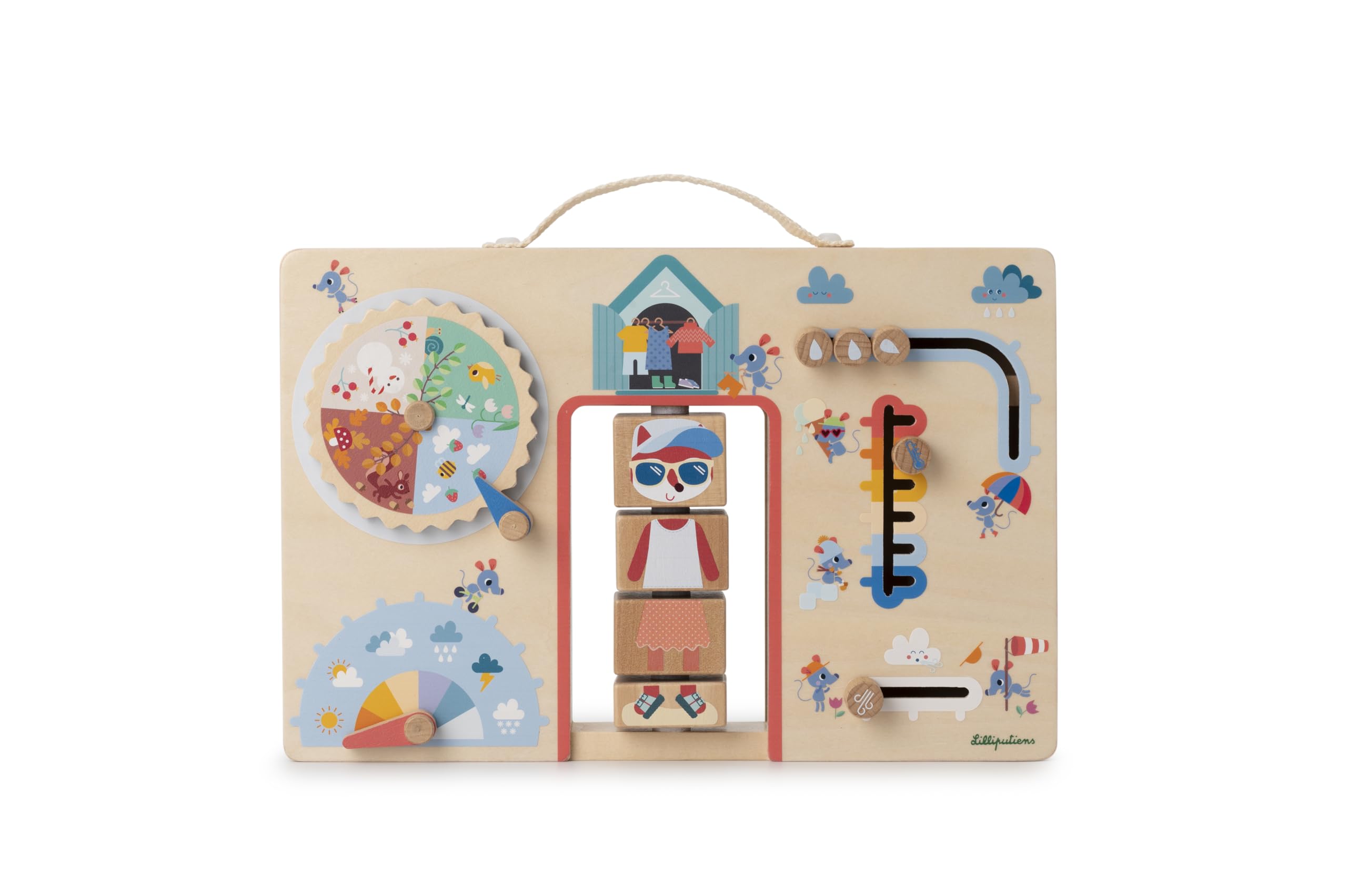 LILLIPUTIENS - Pannello didattico in Legno - Impara a vestirsi in Base al Tempo - Giochi educativi - Sviluppo motorio e Indipendenza - Dimensioni 31x20cm - A Partire da 2 Anni