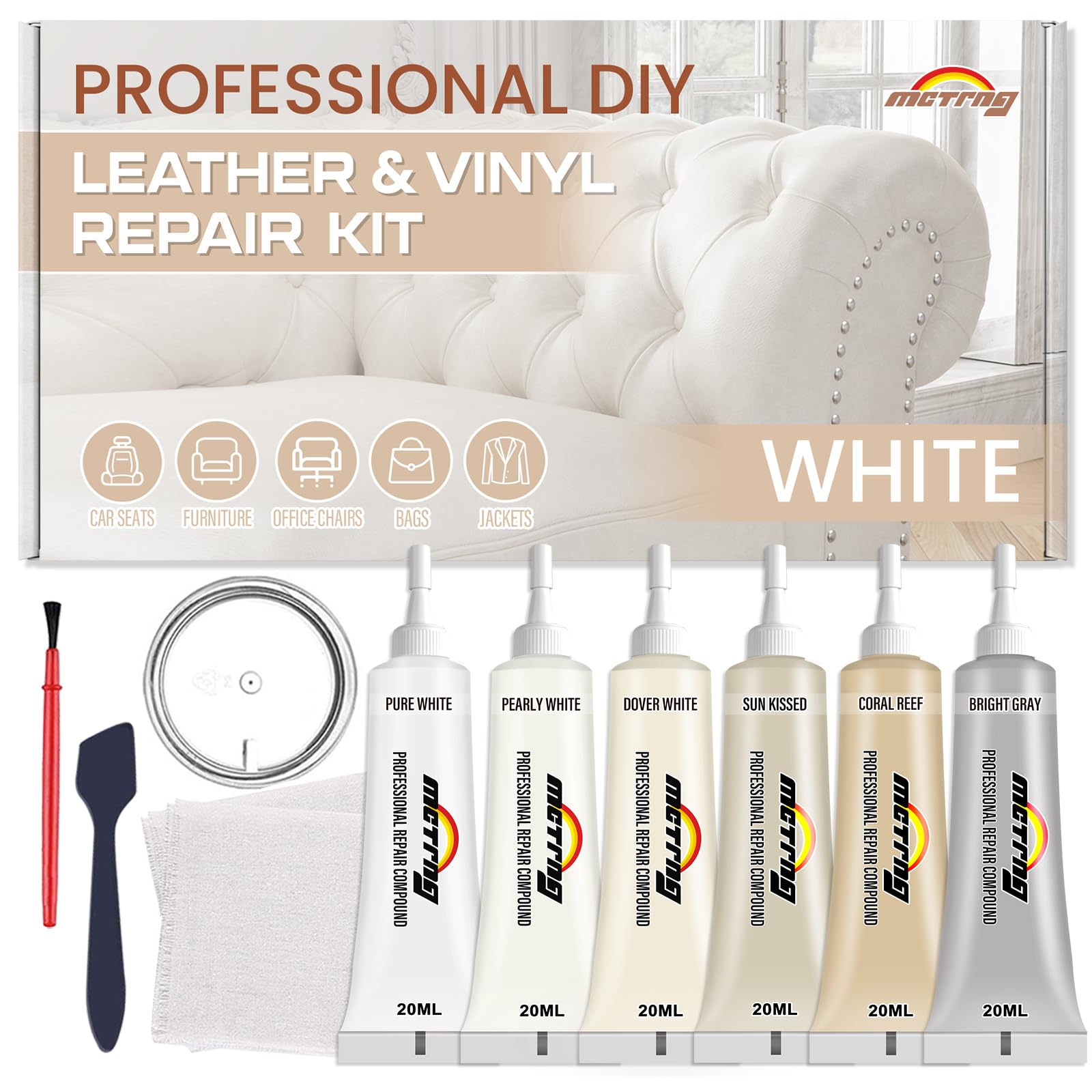 White Leather Vinyl Repair Kit Leather Repair Kit for Shoes Purse Sofa Couch Jacket Car Seats Restores Faux